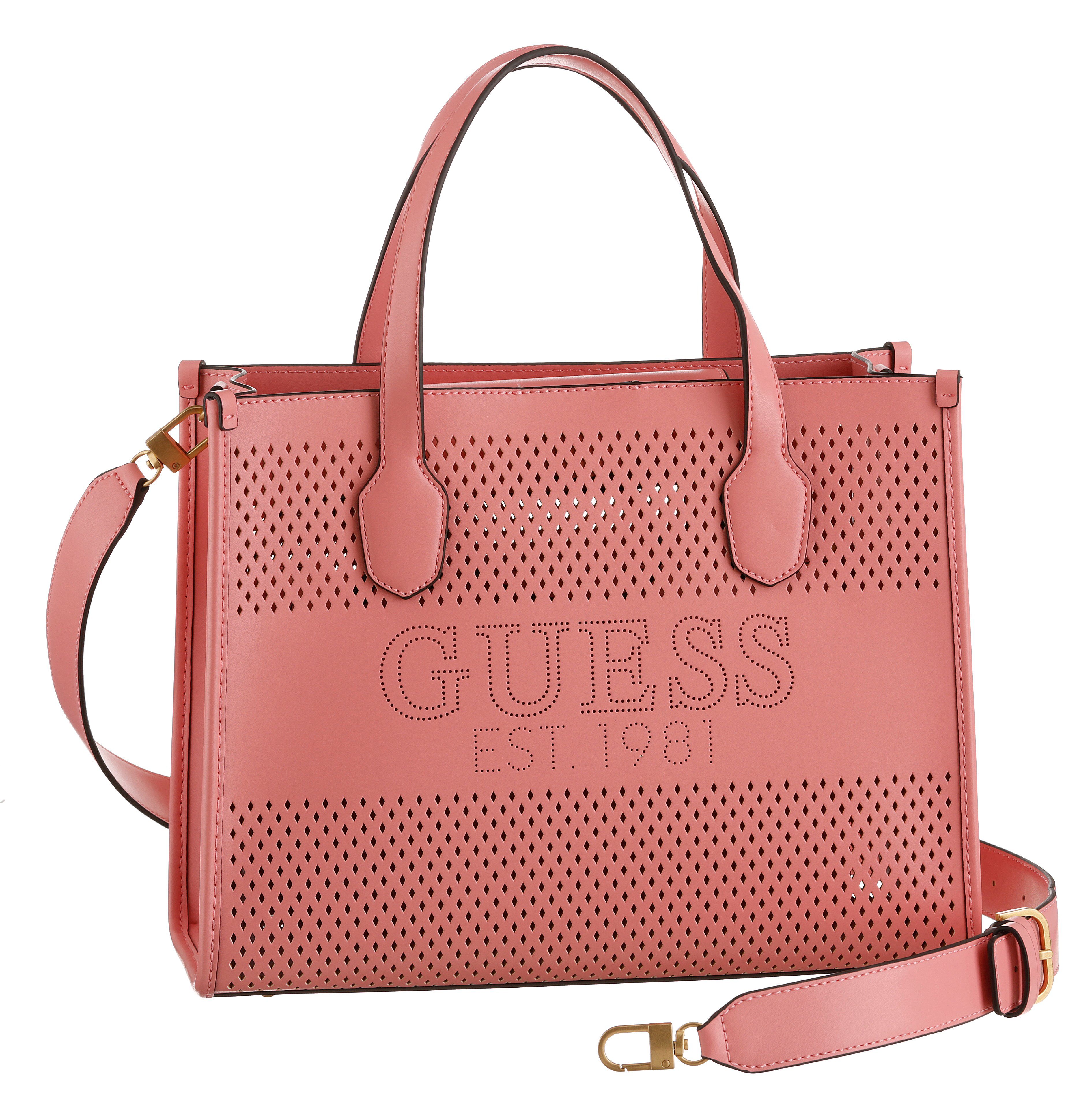 Guess Umhängetasche GUESS Damen Handtasche Katey Perf Pink (Stück, Stück),  Reißverschluss