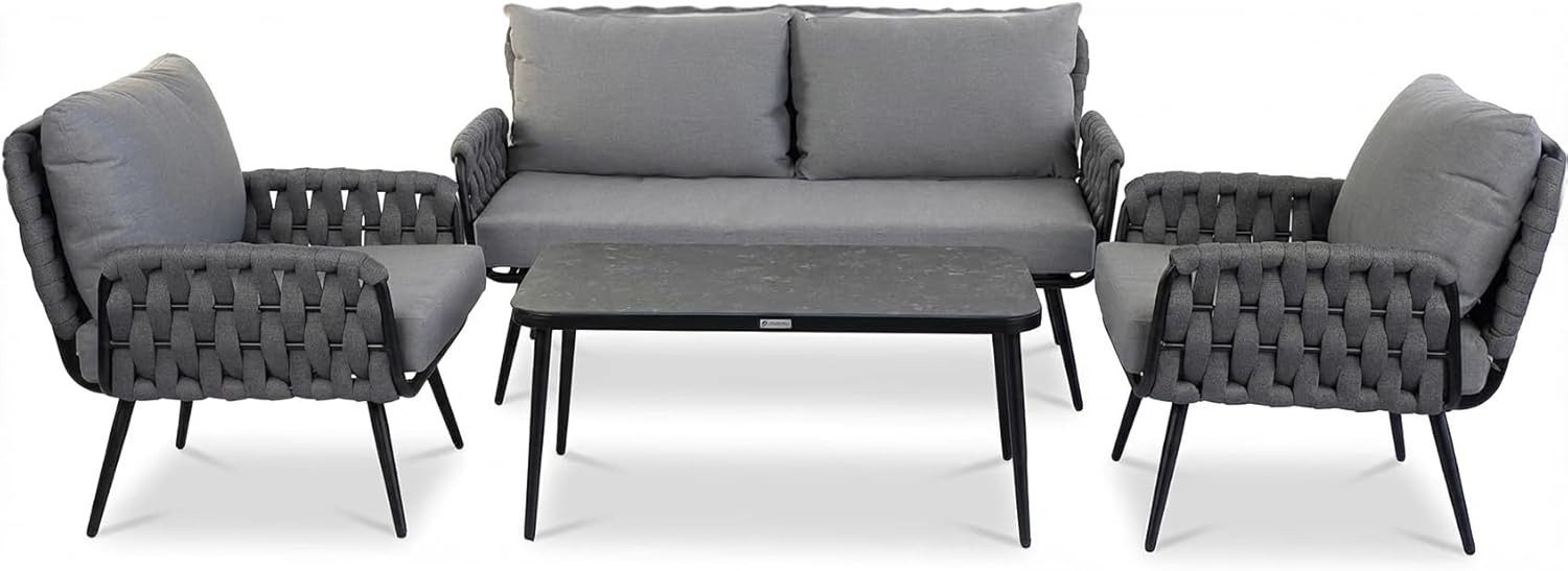 Greemotion Gartenlounge-Set Madeira mit Stühlen Gartenmöbel-Set Aluminium Grau inkl. Esstisch, (4-tlg), inkl. Kissen