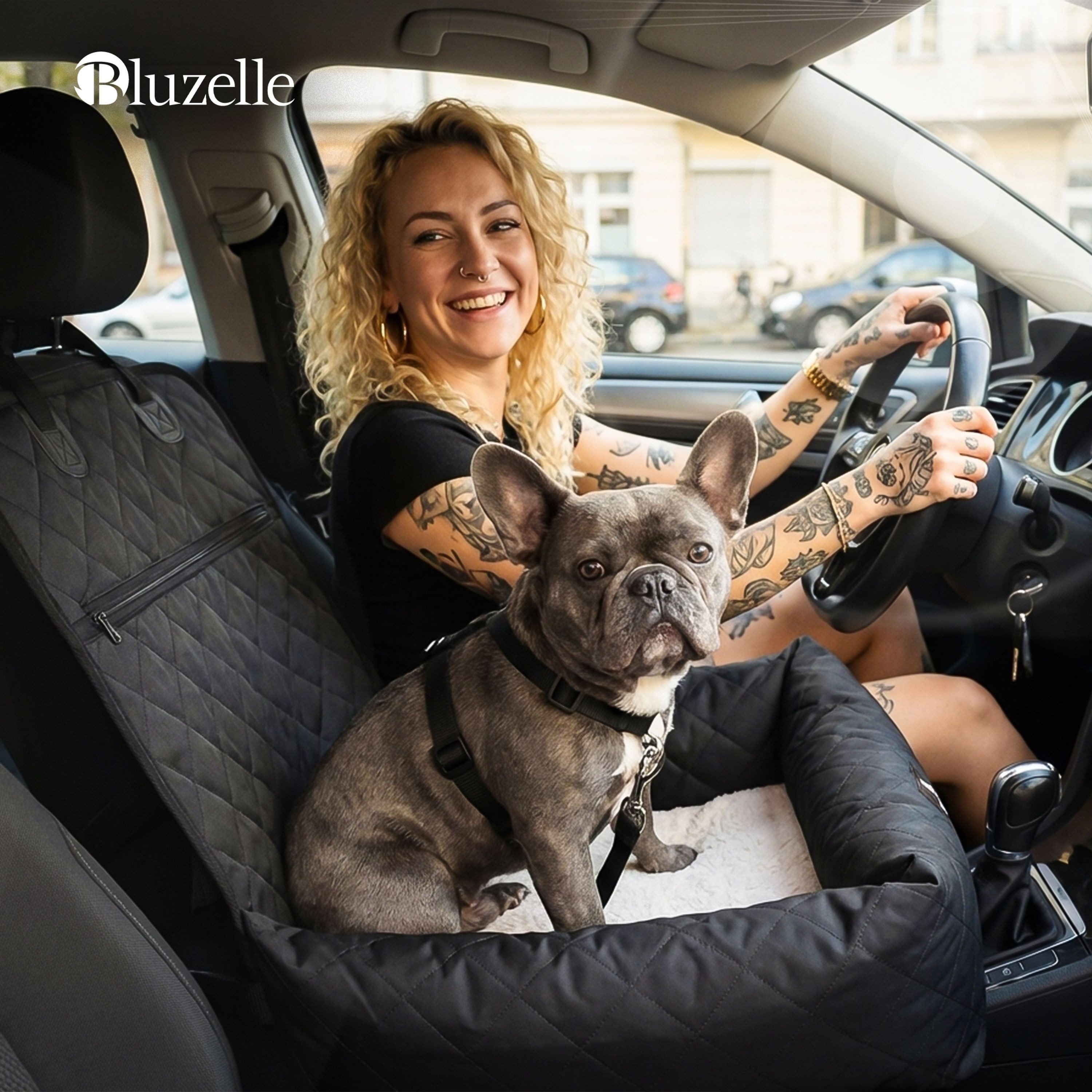 Bluzelle Hunde-Autositz Premium Hunde Autositz, 2-in-1 Hundebett, Haustier Auto Transport-Sitz, Wasserfester Oxford Stoff, Reise Hundesitz für Kleine & Mittlere Hunde / Waschbar Rutschfest