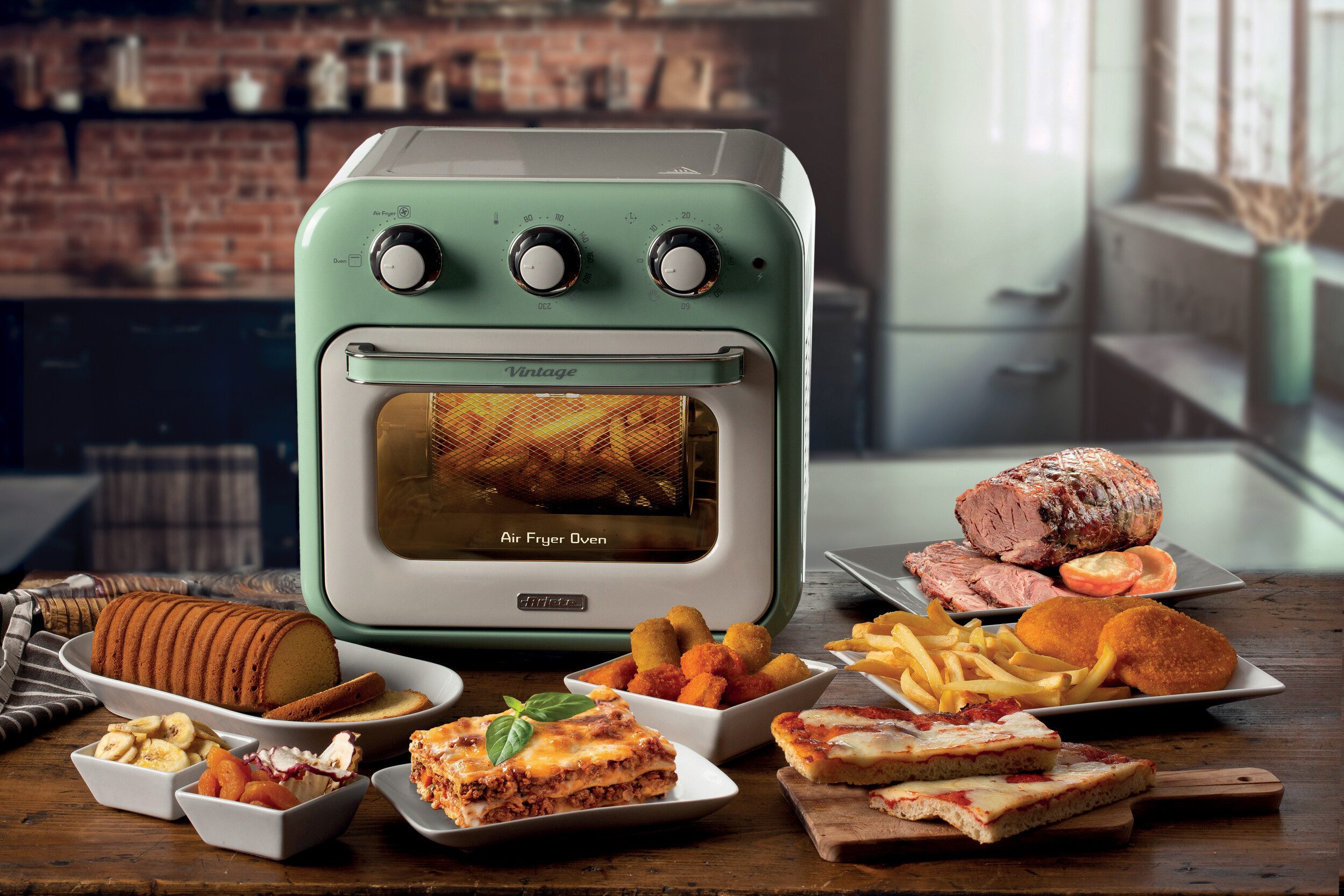 Ariete Heißluftfritteuse 4632BL, 1400 W, Vintage Backofen und Rotisserie in Einem, 16 L grün