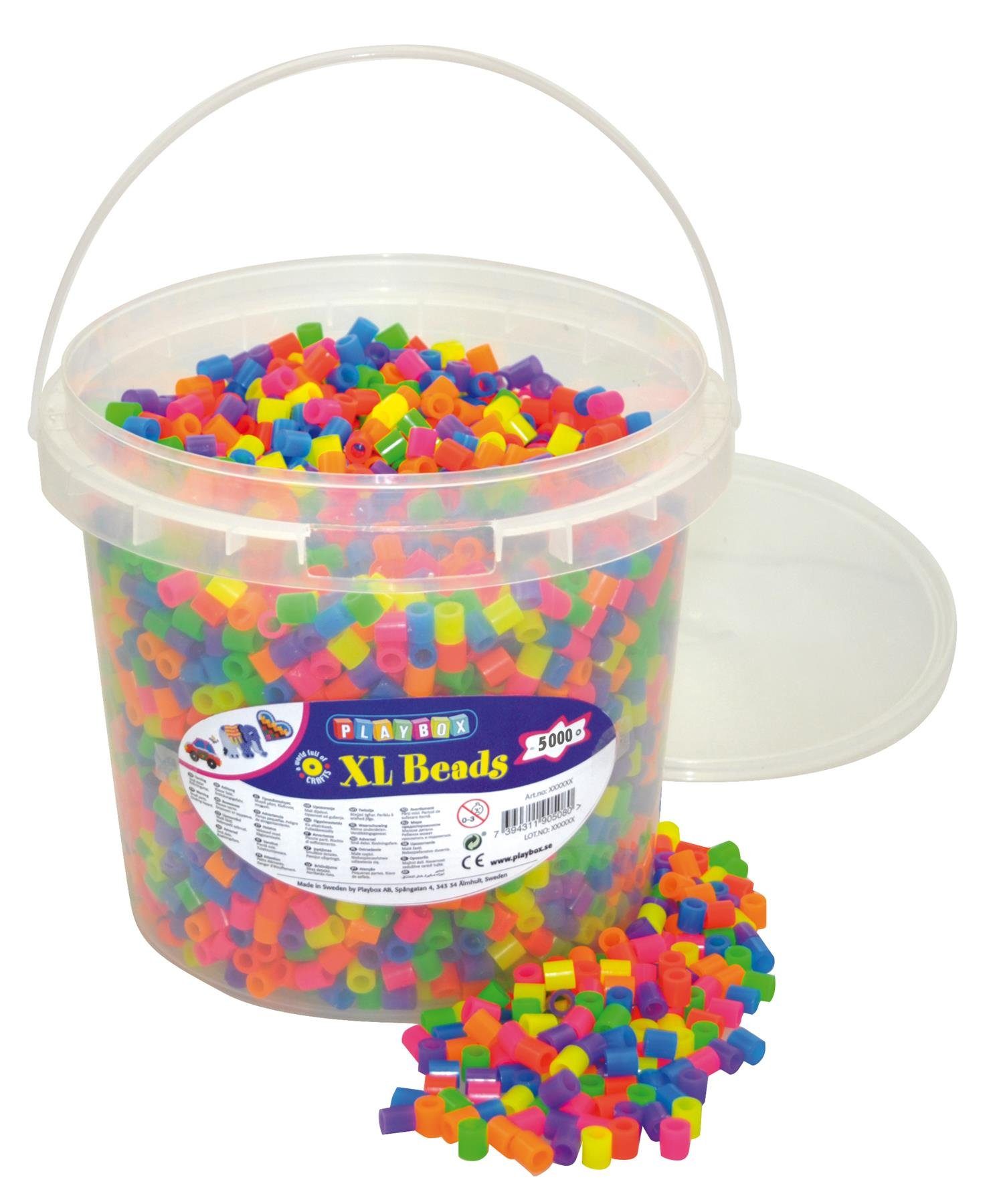 Playbox Bügelperlen Playbox Eimer 5000 Stück XL-Bügelperlen Neon