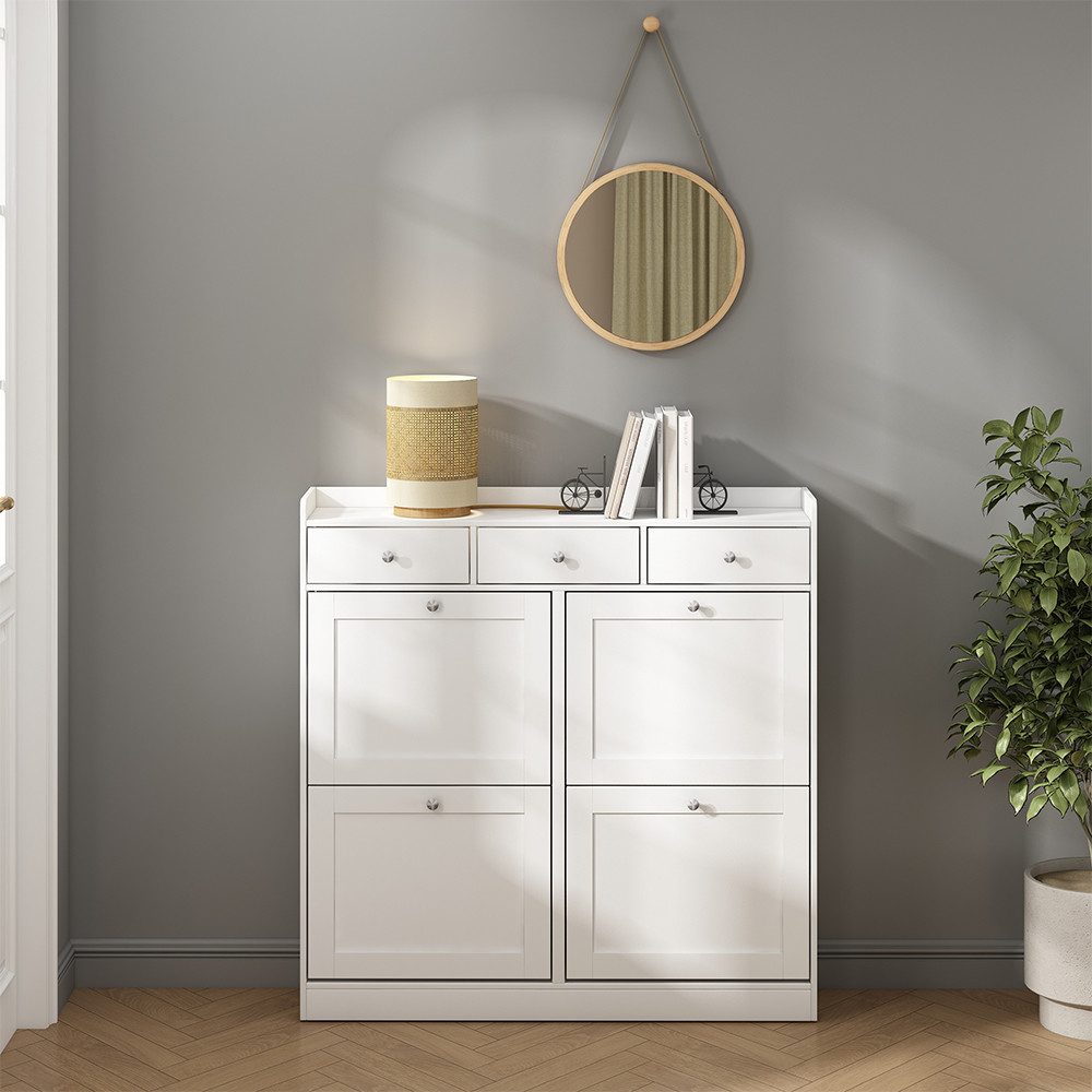 Vicco Schuhkipper Vitto, Weiß, 100 x 99.5 cm mit 3 Schubladen & 4 Klappfächern (1 St)