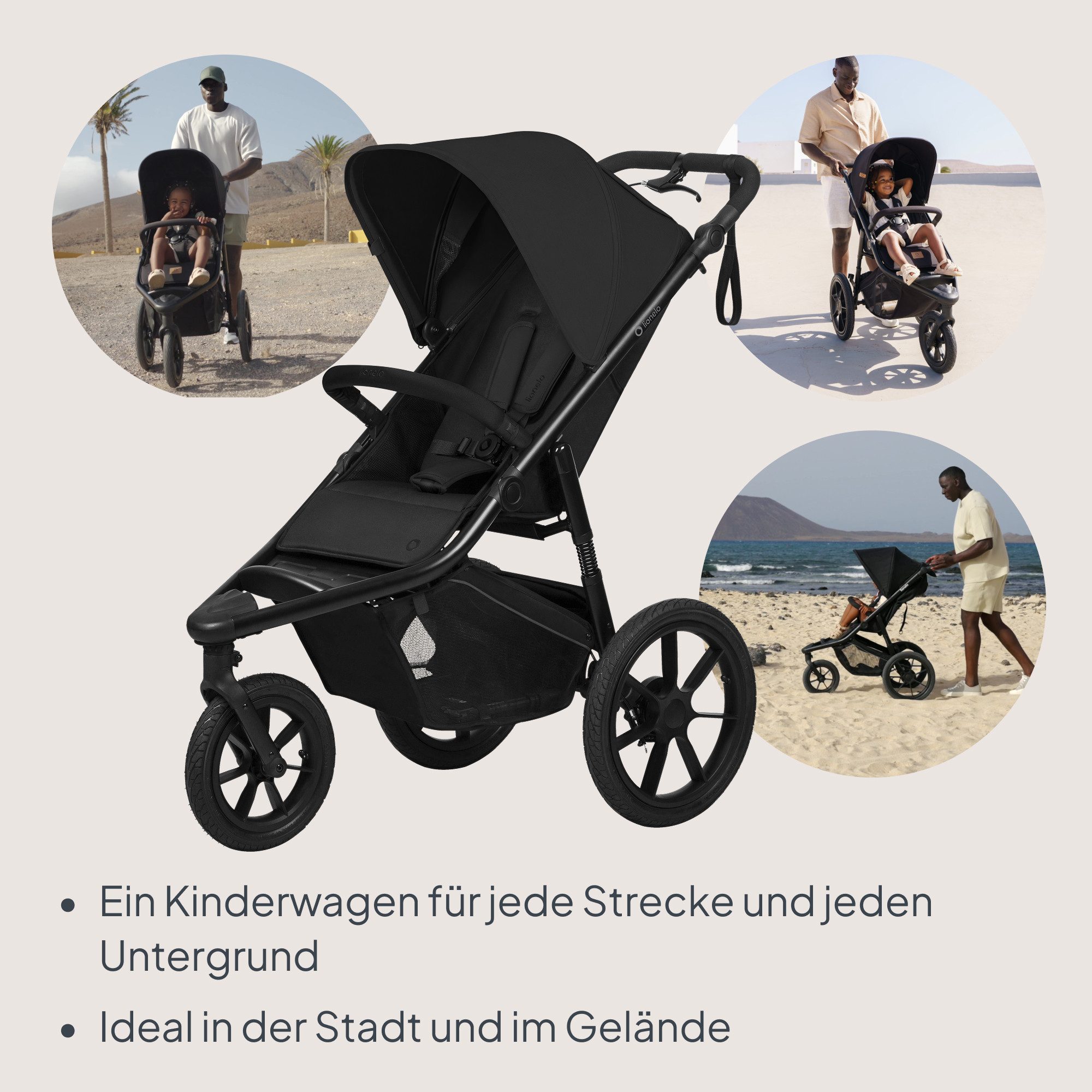 lionelo Dreirad-Kinderwagen AZURA, Baby-Jogging-Kinderwagen/ab 6 Monaten/sichere Wahl/bis zu 22 kg
