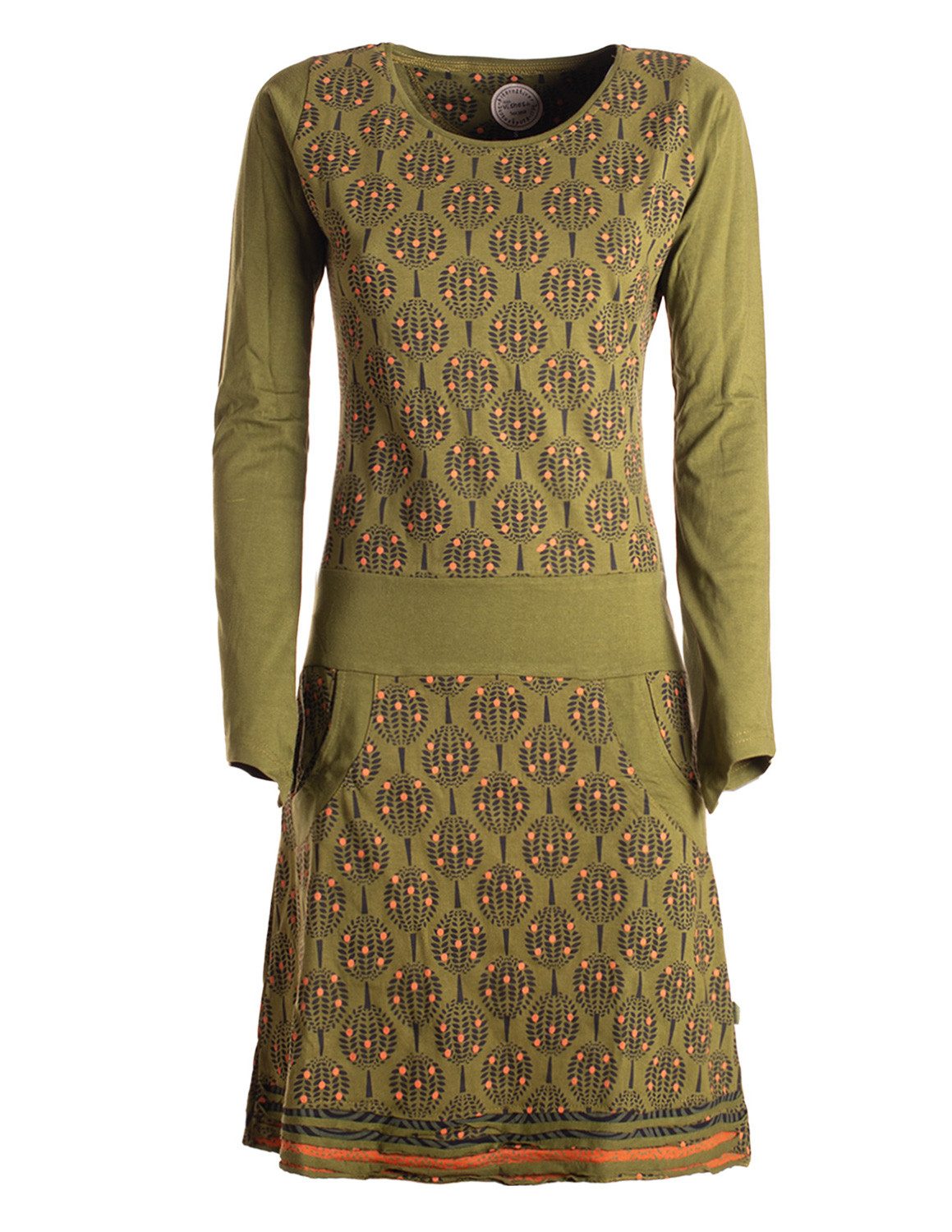 Vishes Jerseykleid Damen knielanges Kleid Baumwolle geometrisch A-Linie mit Taschen Alternative Bekleidung, Ethno, Hippie, Retro Style