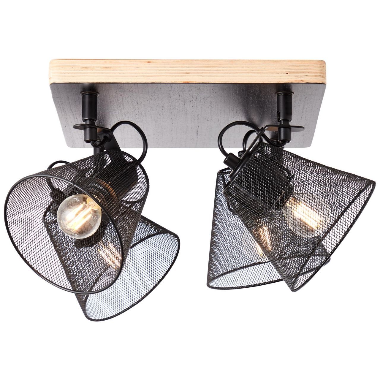 Lampe, Whole, schwarz/holzfarbend, D45 4x Whole 4flg Deckenleuchte Spotplatte Metall/Holz, Brilliant