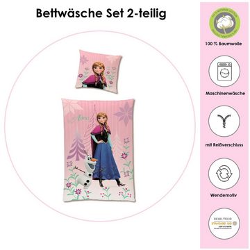 Kinderbettwäsche Set Disney Frozen Die Eiskönigin 135x200 + 80x80 cm aus 100% Baumwolle, Familando, Renforcé, 2 teilig, "Diamonds" mit Anna, Elsa und Olaf