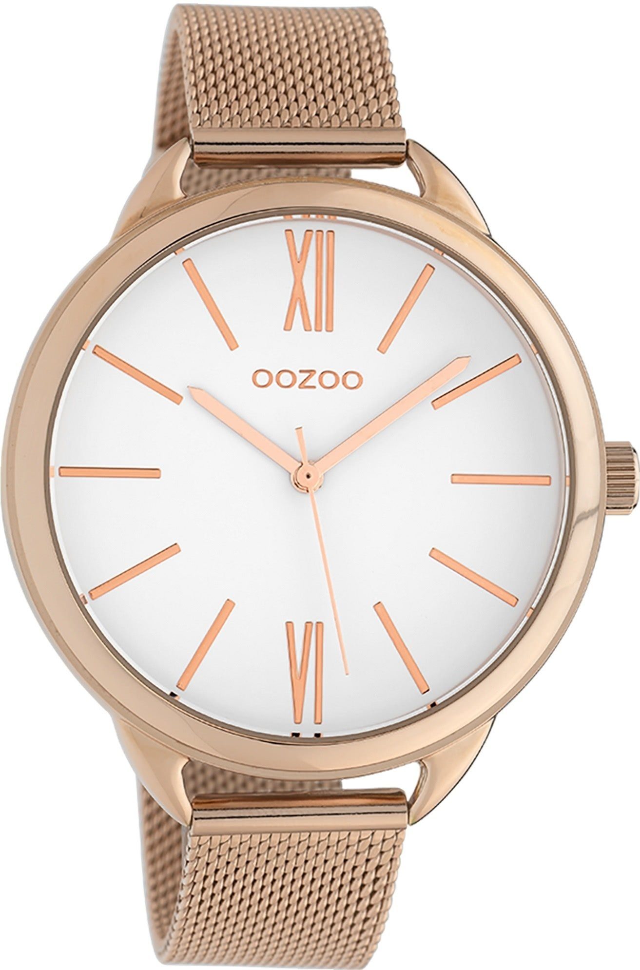 Damen rund, (ca. Oozoo Timepieces Fashion-Style, Metallarmband, 44mm) stripes Damenuhr groß OOZOO Analog, Armbanduhr Indizes: Quarzuhr