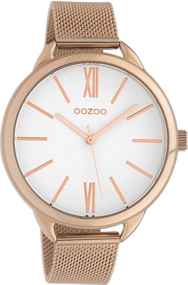 44mm) Oozoo Armbanduhr groß rund, Indizes: Analog, stripes Metallarmband, (ca. Damenuhr Fashion-Style, Damen Quarzuhr Timepieces OOZOO