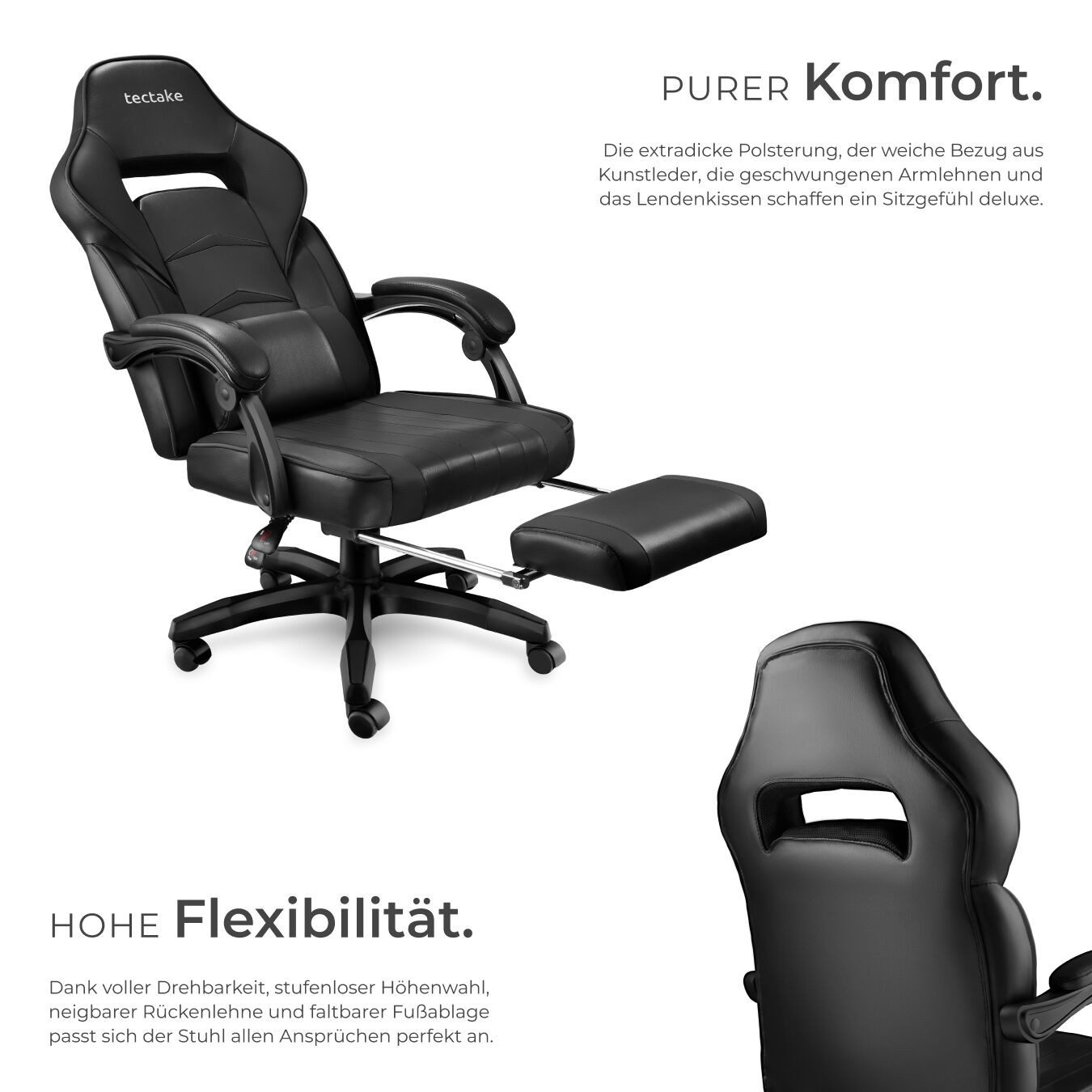 tectake Gaming-Stuhl Racing Bürostuhl (Set, 1 St), Dicke Polsterung mit strapazierfähigem Kunstlederbezug
