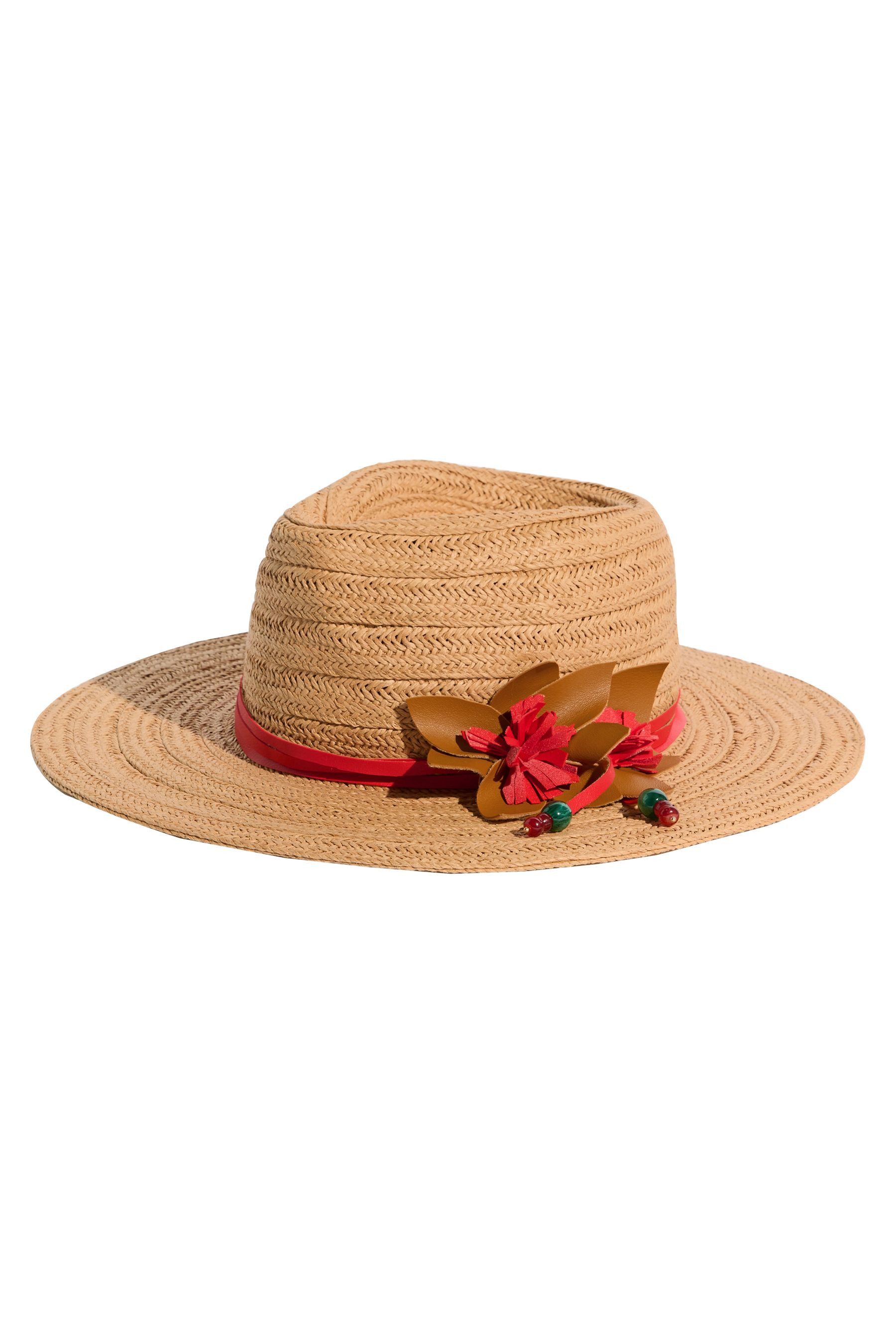 Love & Roses Fedora Love & Roses Fedora-Hut mit Raffia mit Blumen (1-St)