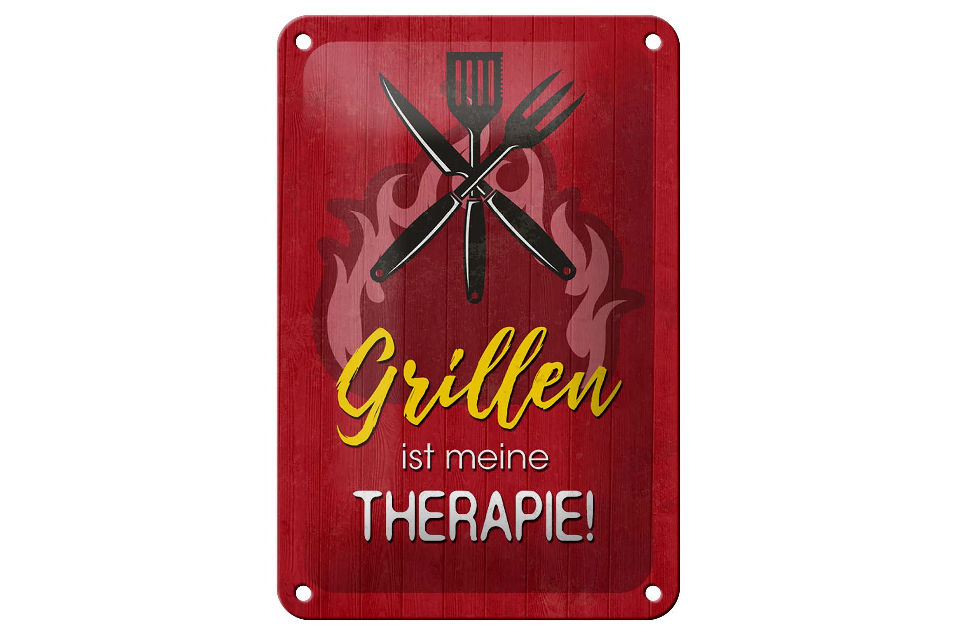 Femer GmbH Metallschild Spruch 12x18cm Grillen ist meine Therapie, (1 St), gewölbte Oberfläche, abgerundete Ecken, umgeschlagene Kanten