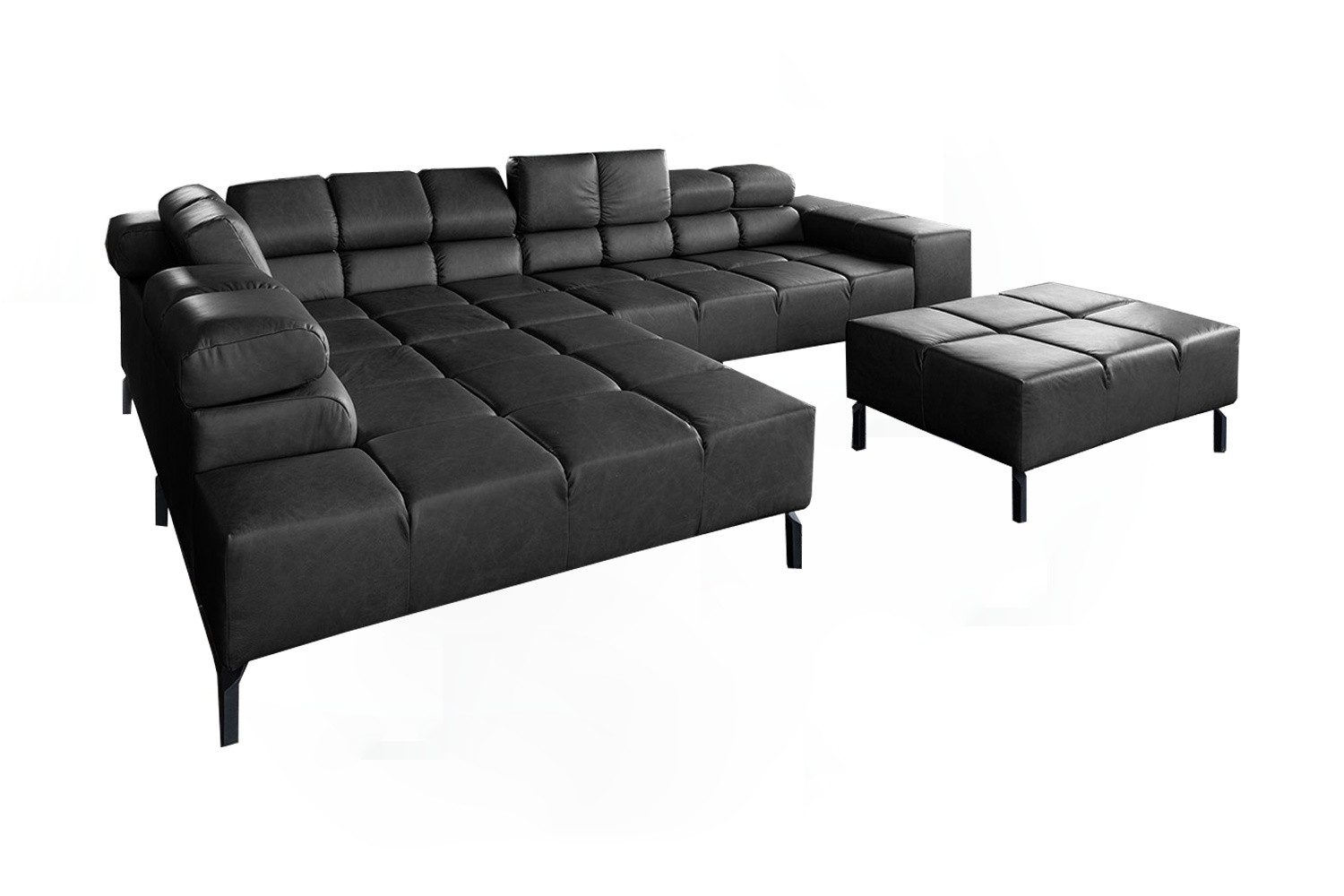 KAWOLA Ecksofa, L-Form rechts oder links Leder mit Hocker und motorischem Sitzvorzug