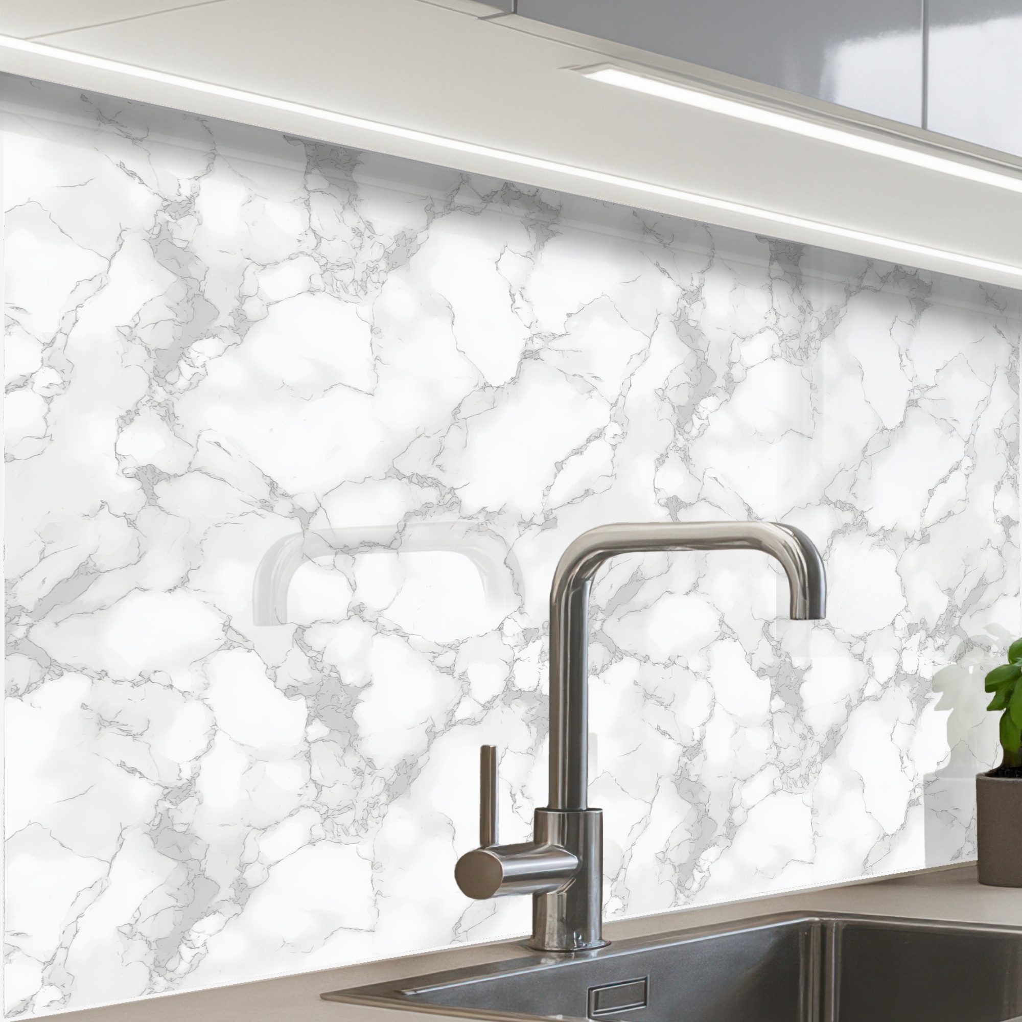 KitchenYeah Küchenrückwand Muster selbstklebend (keine Folie) Weiß - Marmor - Grau, (1-tlg), Spritzschutz, Küche, Rückwand, Küchenwand, Küchenfront, 30x20 cm