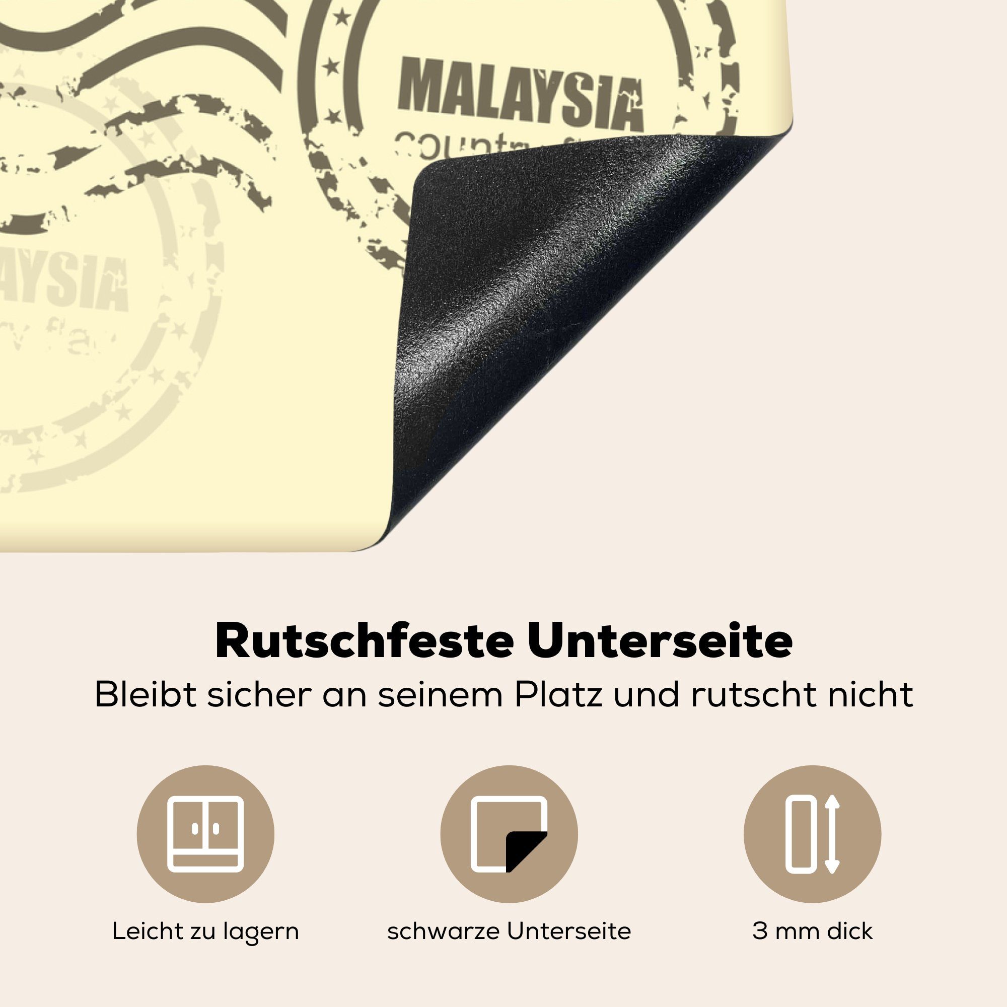 Ceranfeldabdeckung die Arbeitsfläche Malaysia cm, 70x52 zeigen Herdblende-/Abdeckplatte und tlg), Vinyl, Die Briefmarken malaysische, Karte Mobile (1 die von nutzbar, MuchoWow