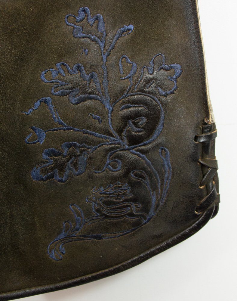 Stickerei - Kurze Antik Lederhose Trachtenlederhose Reut, Dunkelbraun - "Bertolo" Maddox Blaue Herren