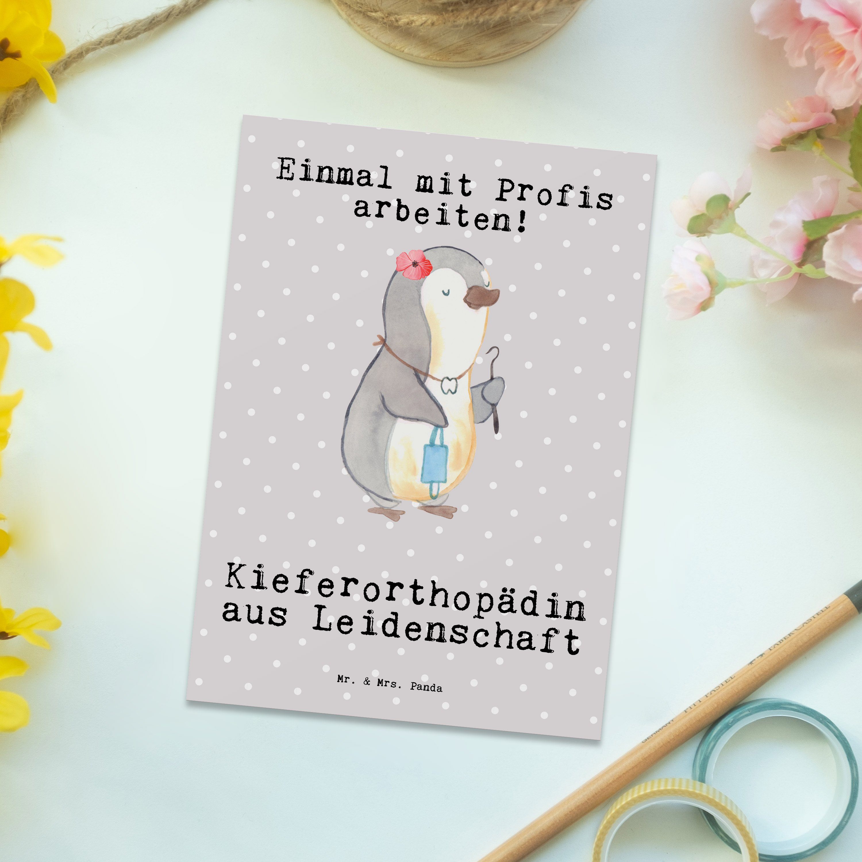 Kieferorthopädin Pastell - Geschenk, Panda Mrs. E Mr. Grau aus - & Danke, Leidenschaft Postkarte