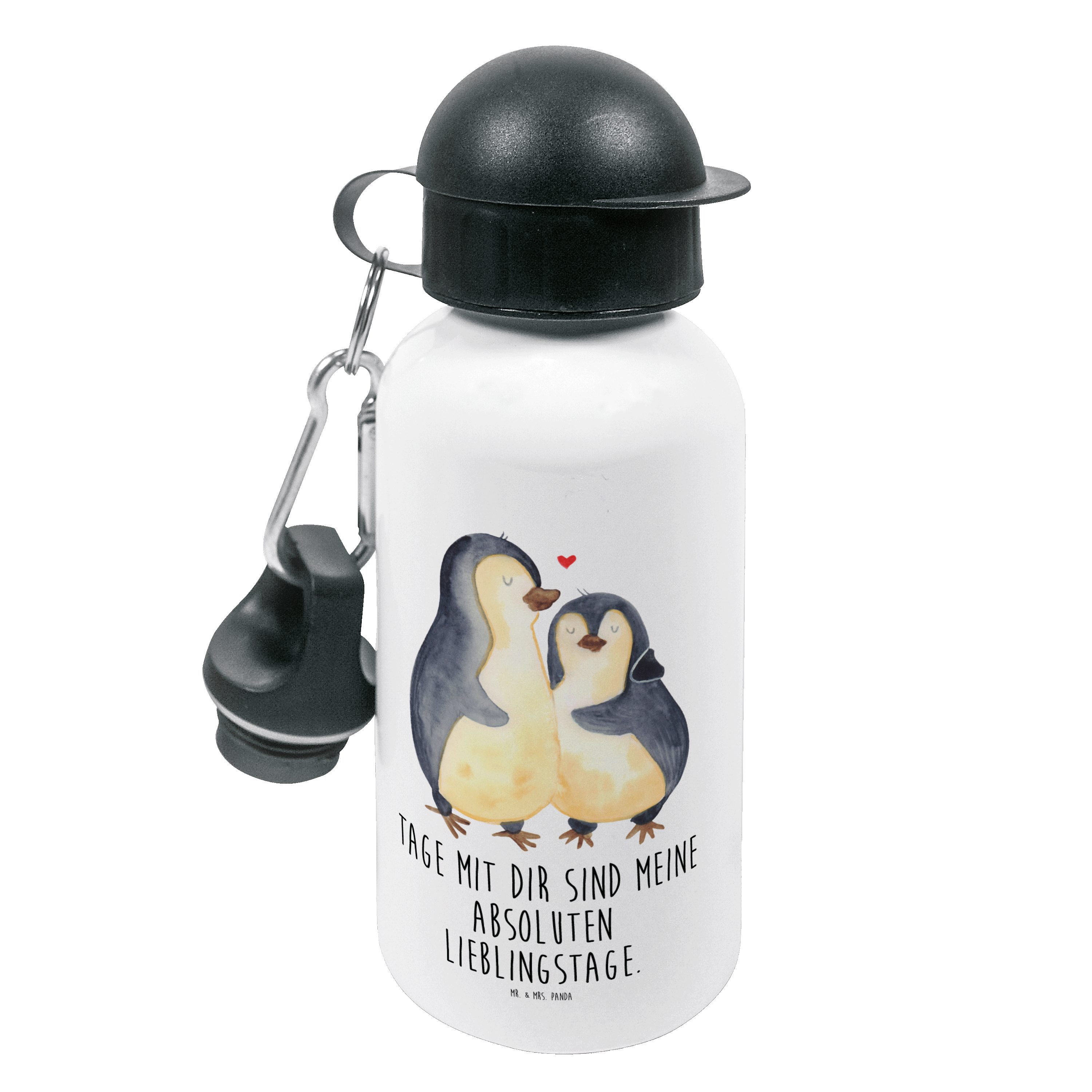 Trinkflasche Weiß Geschenk, - Pinguin Mrs. & Mr. Seevogel, Liebe, Panda Mädchen - umarmend Jungs,