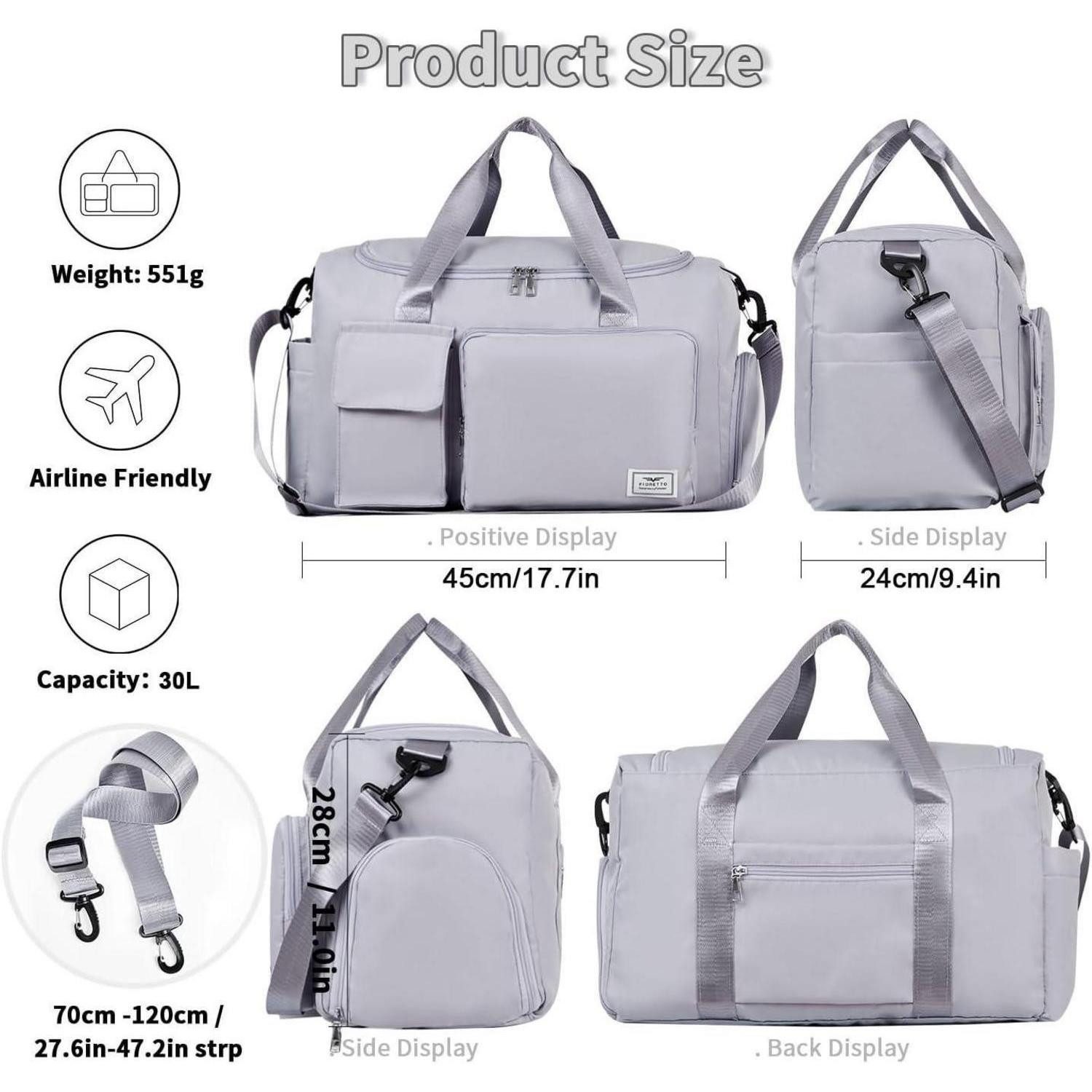 LuxusKollektion Weekender Damen Sporttasche 35L faltbar mit Schuhfach und Nassfach Grey