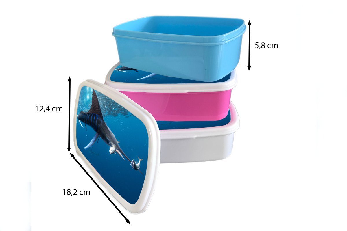 MuchoWow Lunchbox - Erwachsene, Kunststoff, Mädchen, Schwertfisch Blau Brotbox Kunststoff rosa Wasser, Snackbox, (2-tlg), Kinder, Brotdose - für