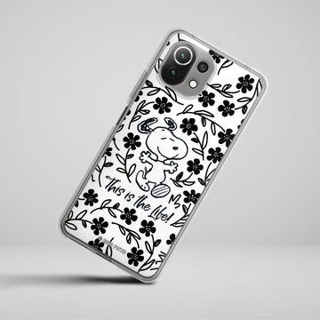 DeinDesign Handyhülle Peanuts Blumen Snoopy Snoopy Black and White This Is The Life, Xiaomi Mi 11 Lite 5G Silikon Hülle Bumper Case Handy Schutzhülle