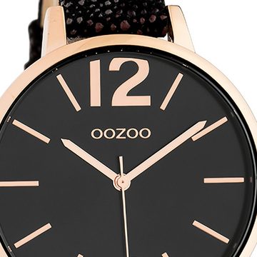 OOZOO Quarzuhr Oozoo Damen Armbanduhr Timepieces Analog, Damenuhr rund, groß (ca. 42mm), Lederarmband schwarz, bronze, Fashion