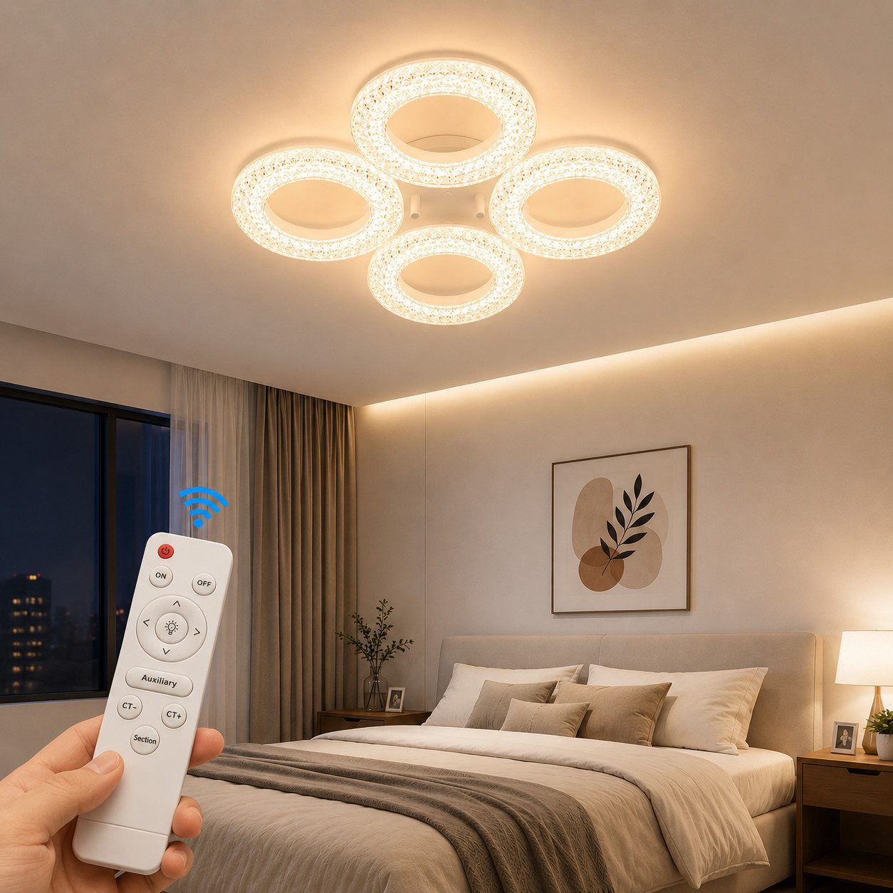 Eurohandisplay LED Deckenleuchte LED Deckenleuchte dimmbar mit Fernbedienung, stufenlos 3000–7000 K, LED fest integriert, Warm- bis Kaltweiß, Lichtfarbe und Helligkeit einstellbar