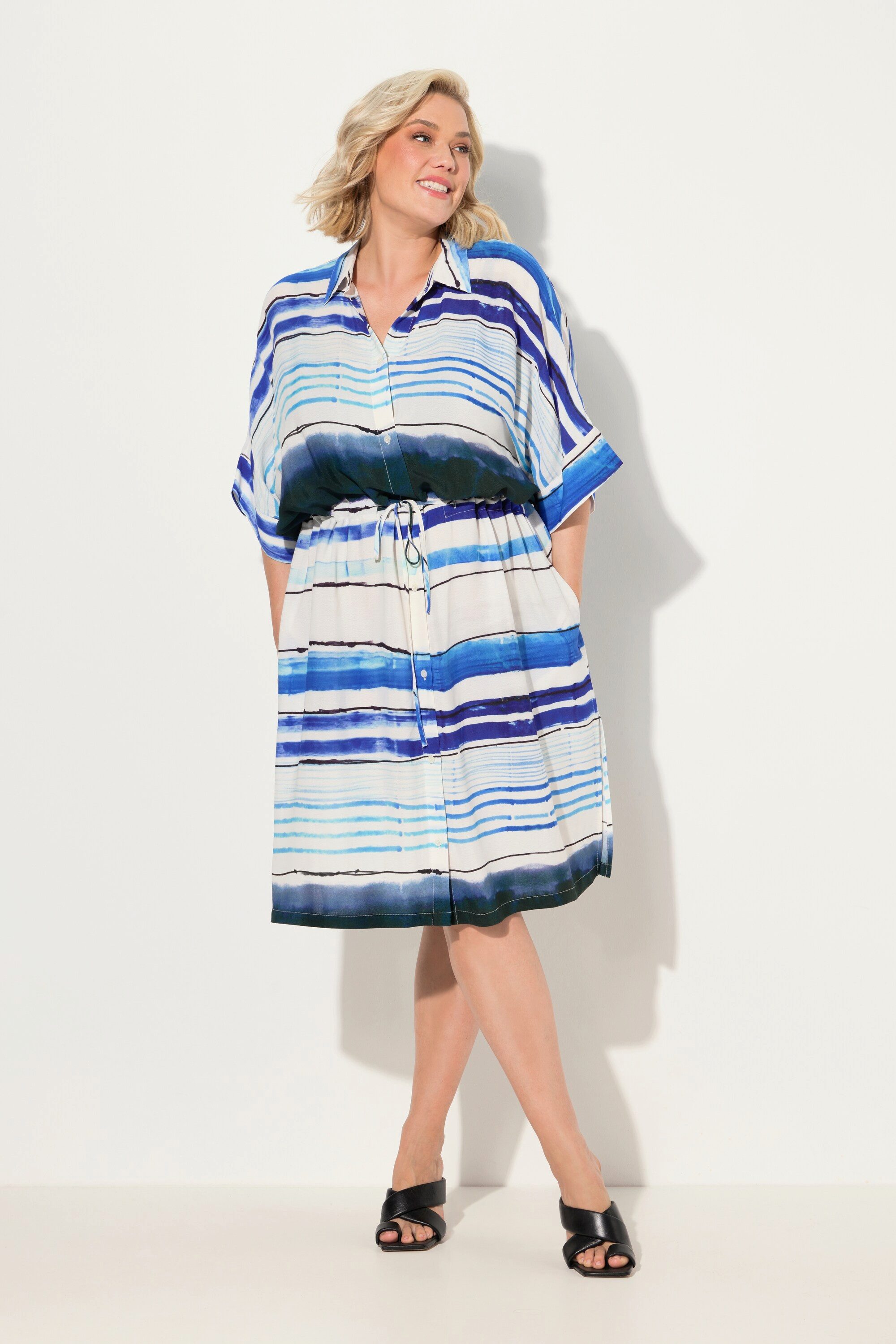 Jerseykleid Midikleid Streifen Oversized Hemdkragen Halbarm