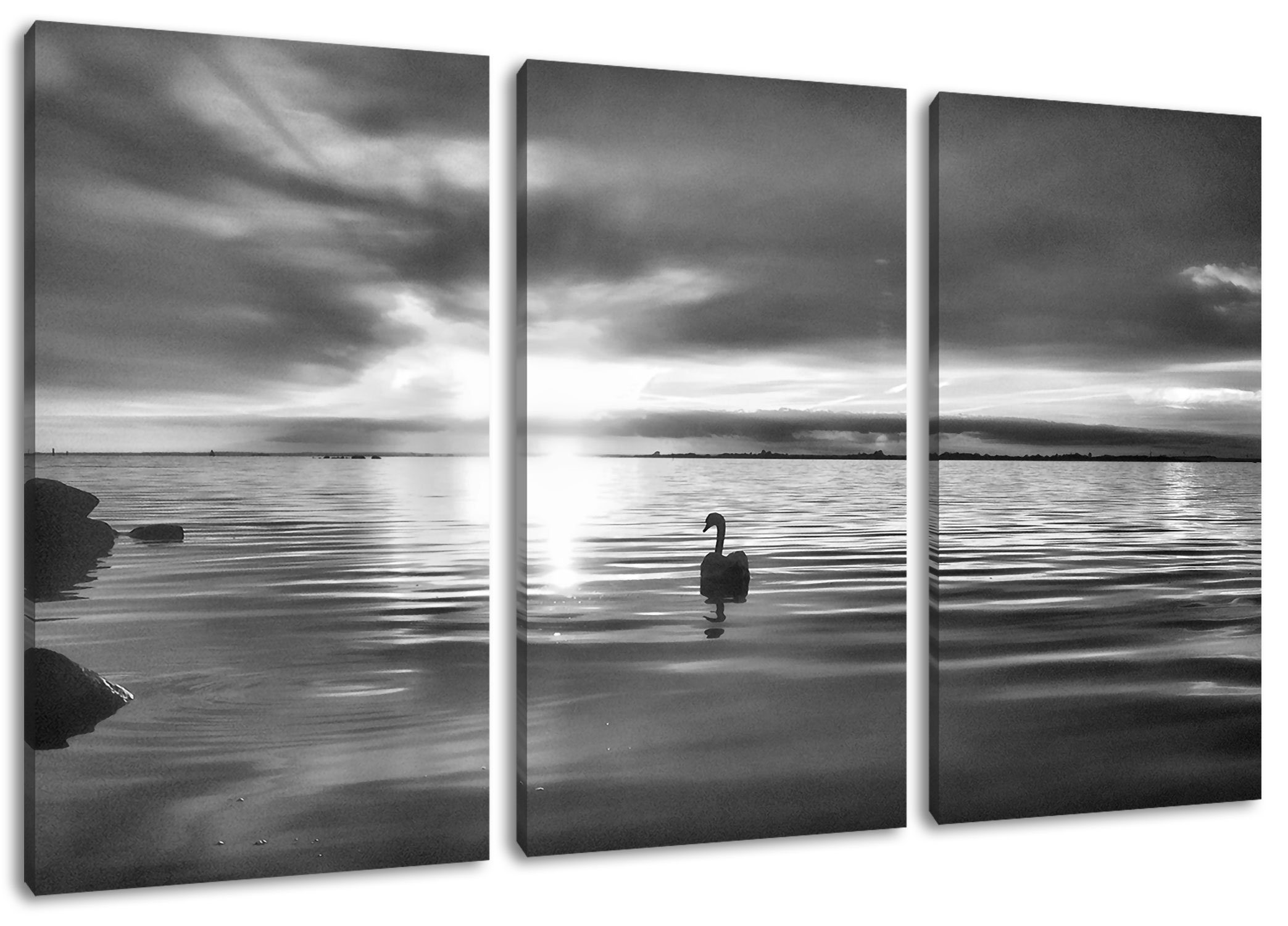 Pixxprint Leinwandbild Einsamer Schwan auf See, Einsamer Schwan auf See 3Teiler (120x80cm) (1 St), Leinwandbild fertig bespannt, inkl. Zackenaufhänger