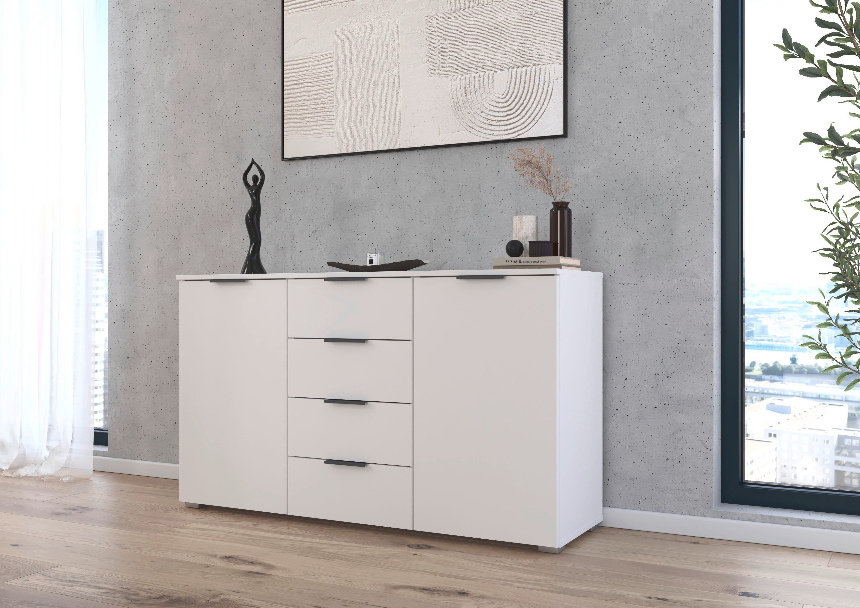 OTTO home Kombikommode Sideboard Schubladenkommode AGORDO mit Dekor- oder Hochglanzfront (in zwei Griff-Farben, Breite 120 cm), vier große Schubladen, mit insgesamt 4 Einlegeböden MADE IN GERMANY