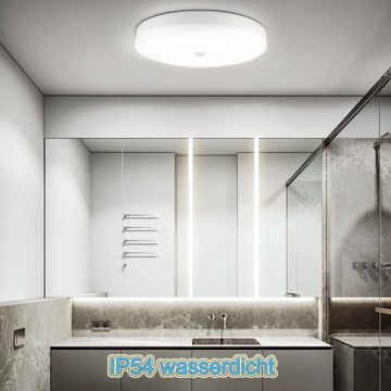 LETGOSPT Deckenleuchte LED Deckenleuchte mit Bewegungsmelder 18W 1800LM, IP54 Wasserfest, LED fest integriert, Deckenlampe mit Bewegungssensor, Sensor Leuchte