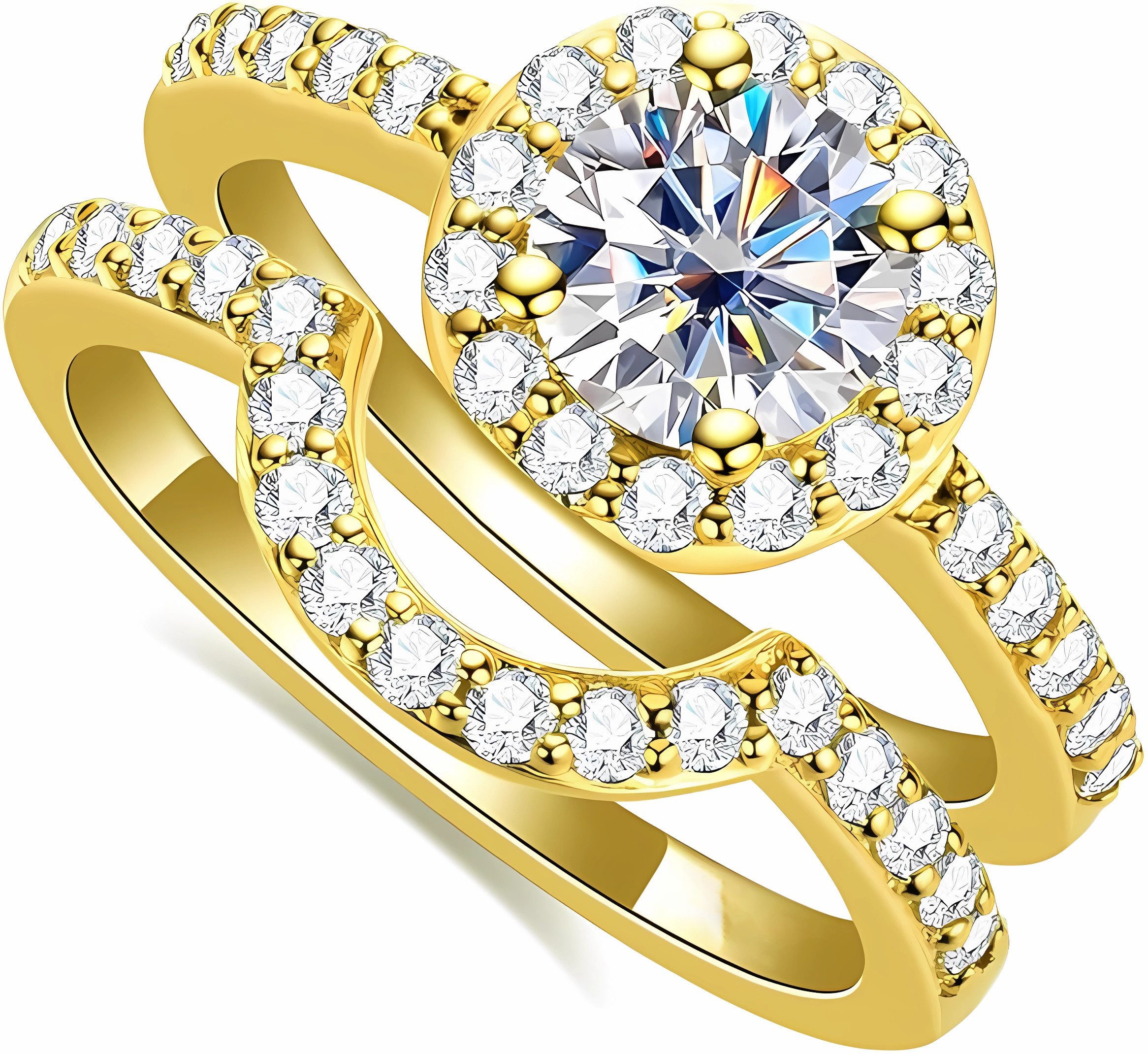 Jumpeak Diamantring 1ct Diamantring, E VS2 3EX, Eheringe, Geschenk für Frau,14K Gelbgold, Verlobungsringe Frau,Ring-Set,Brillantschliff,Hochzeitsgeschenk