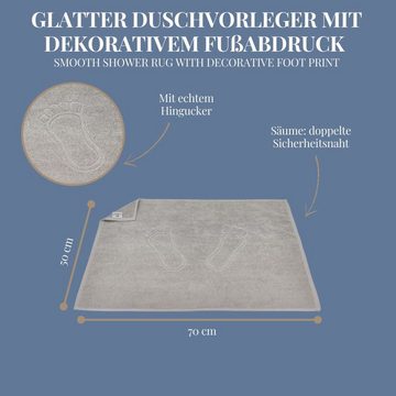 Duschmatte 50 x 70 cm grau, 2-er Pack, Badematten Set glatt mit Fußabdruck Carenesse, saugstark, fusselfrei, Baumwolle, Duschvorleger Duschmatte Badvorleger aus 100% Baumwolle