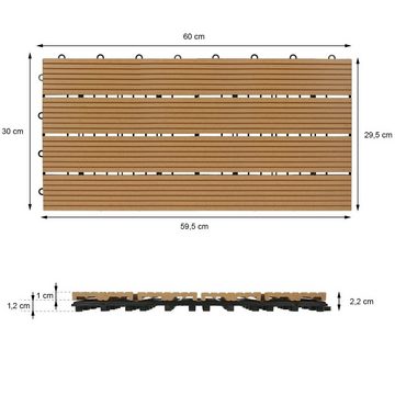 ECD Germany WPC-Fliesen Terrassendielen Balkonfliesen Klickfliesen, 6er Set, 6 St., 6er Set, Teak 60x30cm 6er Set 1m² Hellbraun Holzoptik Drainage Klicksystem