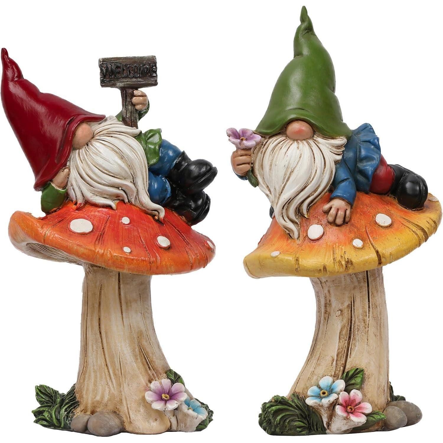 LuxusKollektion Gartenzwerg Lustige Gartenzwerge 2er Set Herbstdeko 17cm Outdoor Gartenwichtel, (2 St)