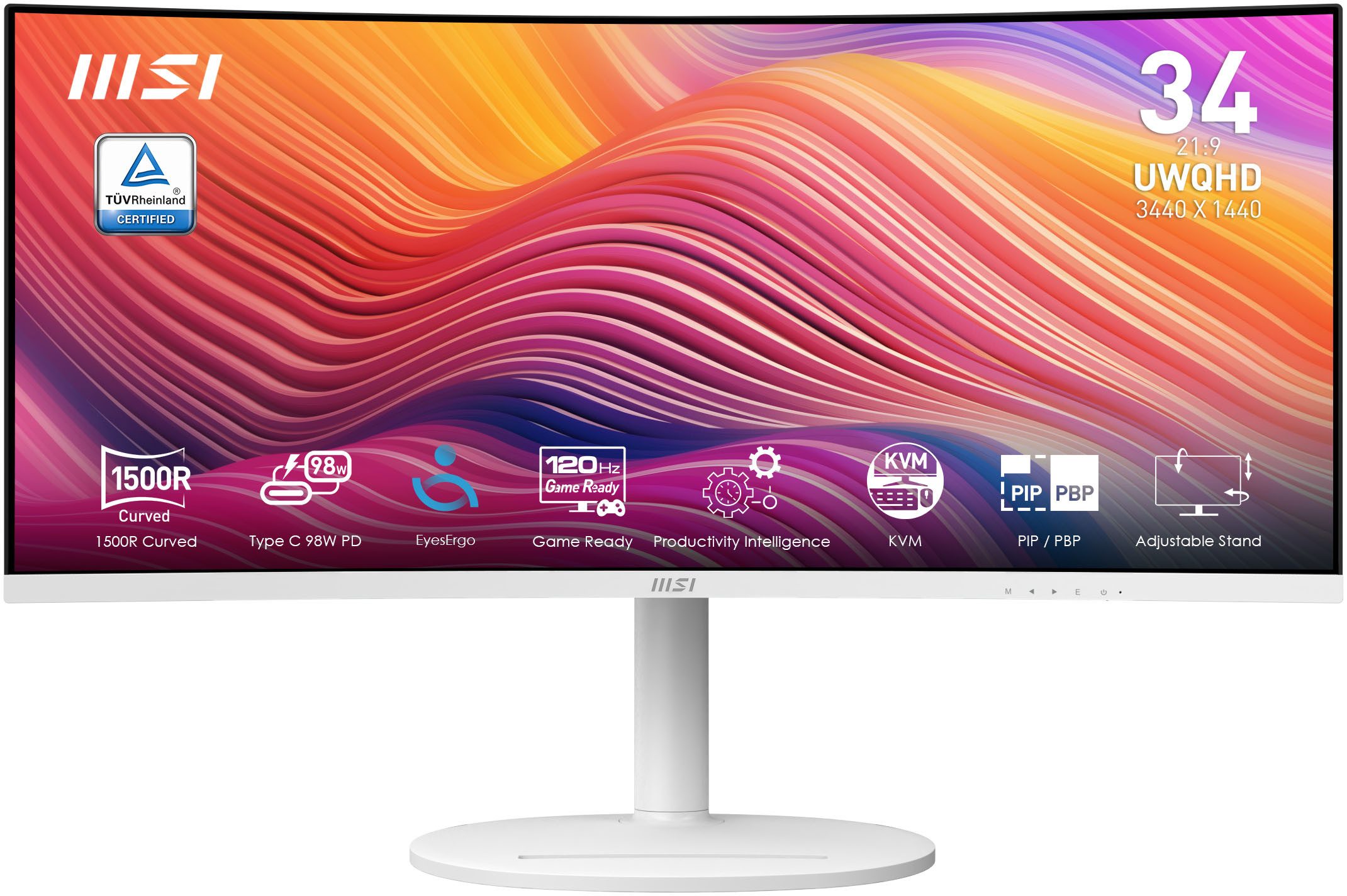 MSI Modern MD342CQPW Gaming-Monitor (86 cm/34 ", 3440 x 1440 px, UWQHD, 1 ms Reaktionszeit, 120 Hz, VA LED)