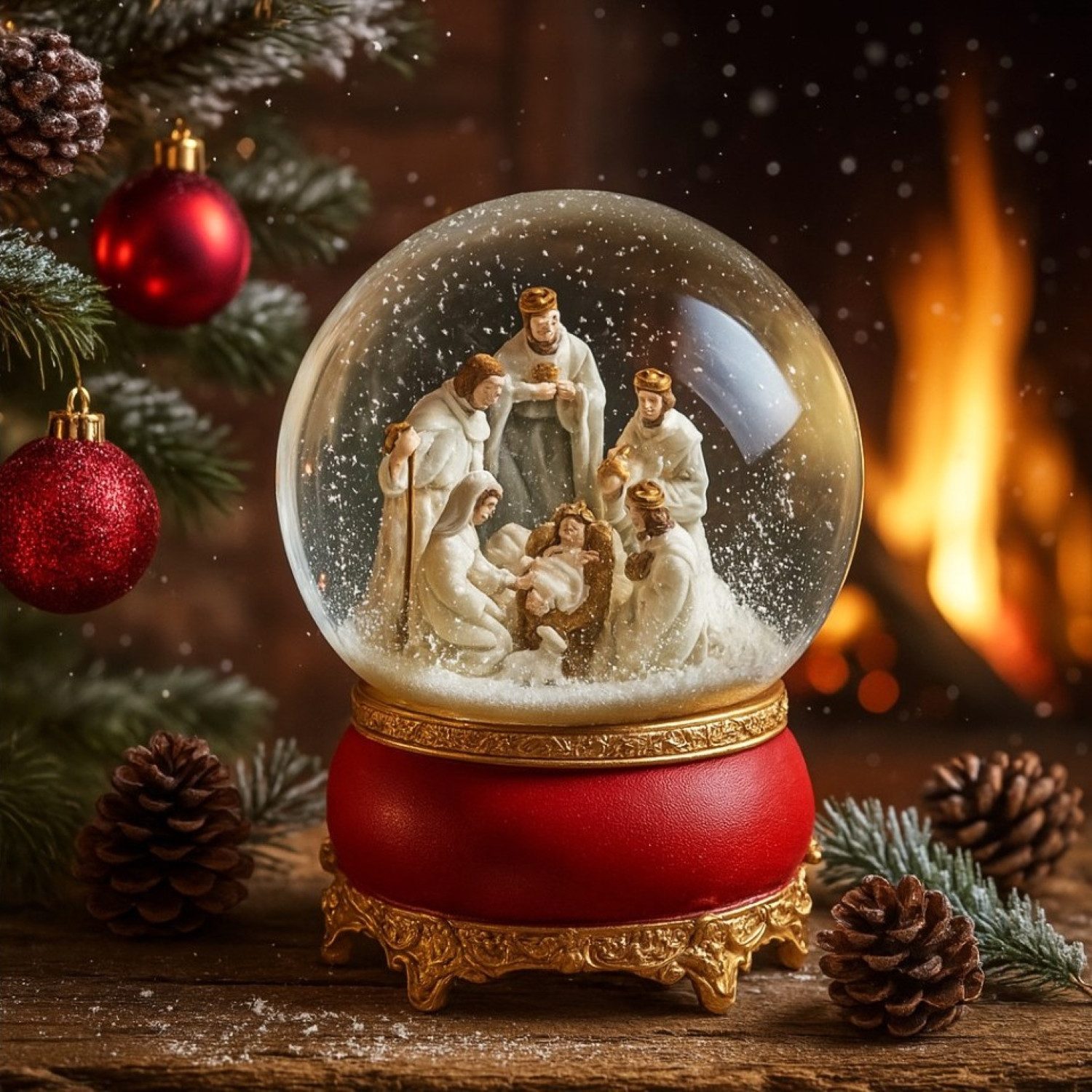 Online-Fuchs Schneekugel "Jesus Krippe" mit integrierter Spieluhr - Weihnachtsdeko, spielt das Lied "Stille Nacht, heilige Nacht"
