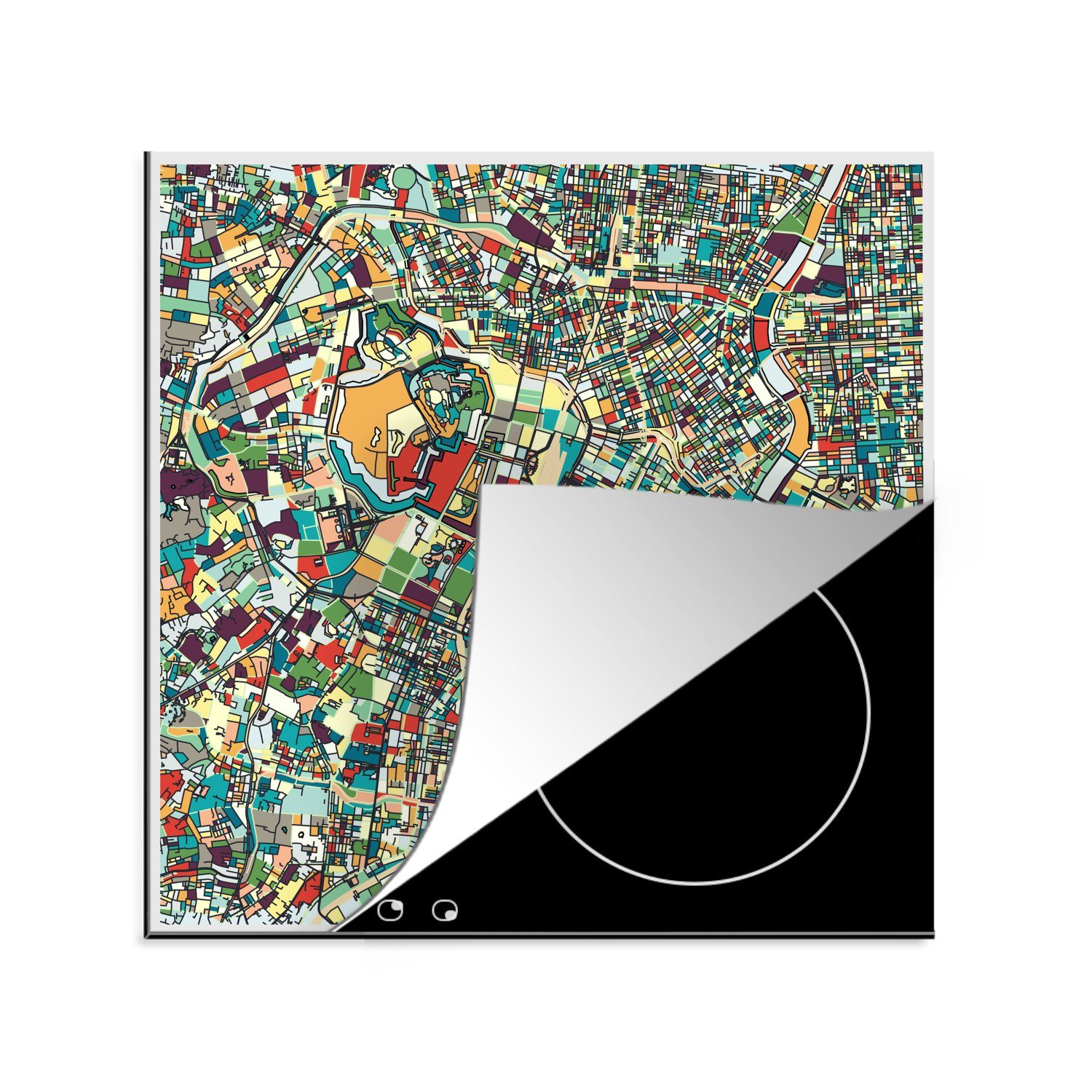 MuchoWow Herdblende-/Abdeckplatte Karte - Japan - Mosaik, Vinyl, (1 tlg), 78x78 cm, Ceranfeldabdeckung, Arbeitsplatte für küche