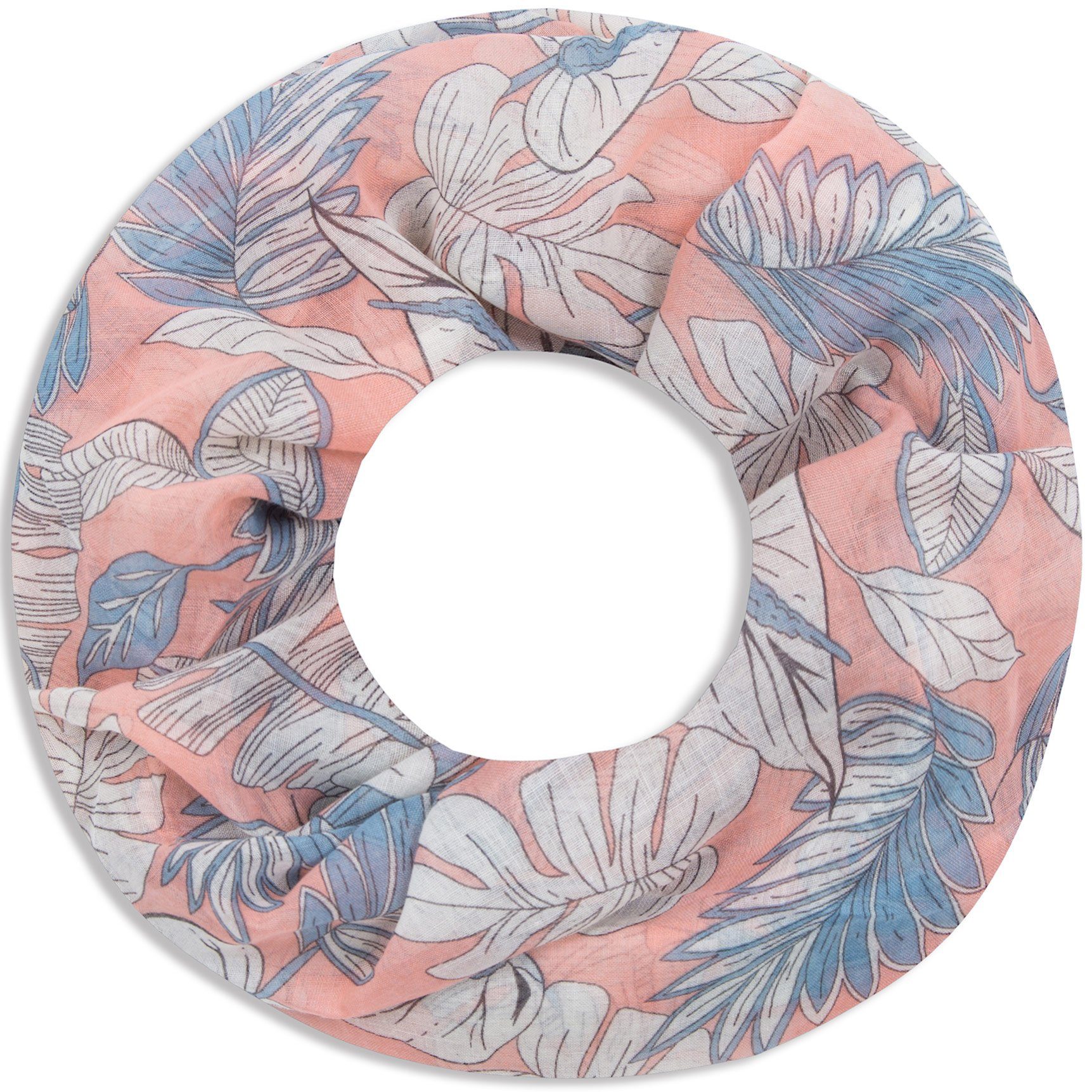 Faera Loop, Damen Schal weich und leicht florales Muster aus Blättern und Blüten Loopschal Rundschal rose