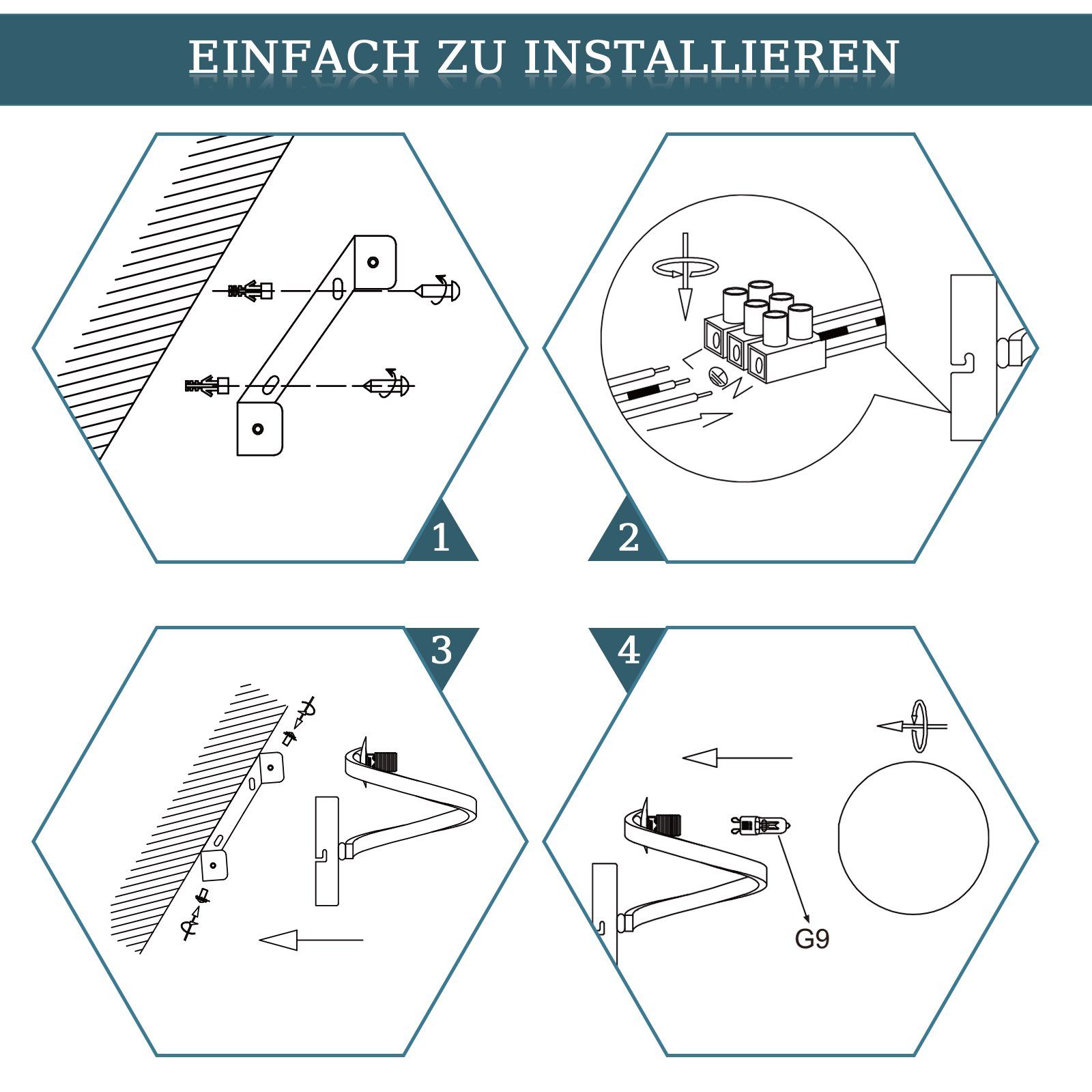 Modern Leuchtmittel, Glas Flur G9, Wohnzimmer 1 Wandleuchte Innen Lampenschirm, Flammig Nettlife Schwarz für Wandlampe Weiß ohne Metall aus Kinderzimmer Badezimmer Treppenhaus Nachtlampe Kugel