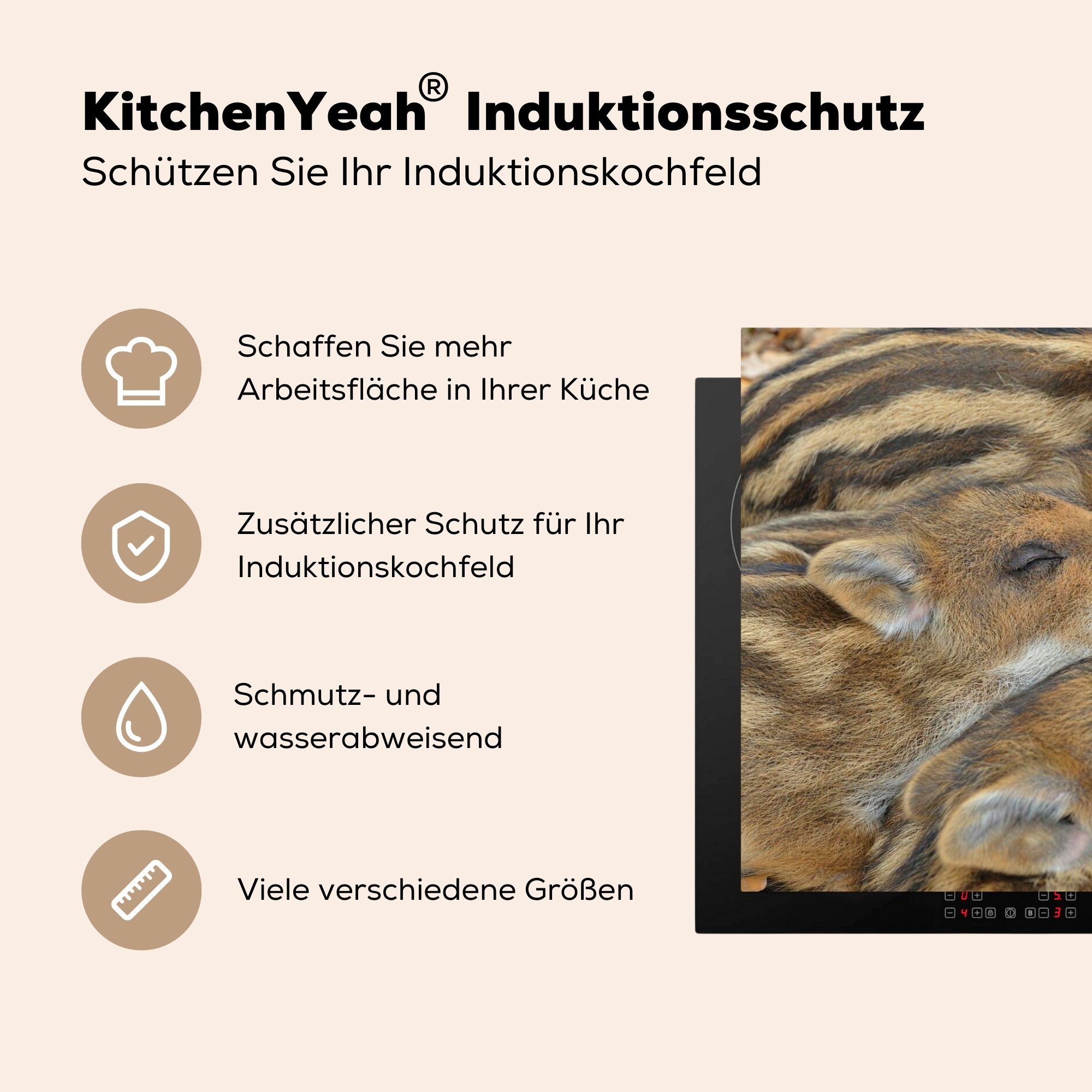 81x52 Ceranfeldabdeckung für die Induktionskochfeld Schutz Schlafen, (1 Vinyl, Herdblende-/Abdeckplatte MuchoWow küche, tlg), - Schweine cm,