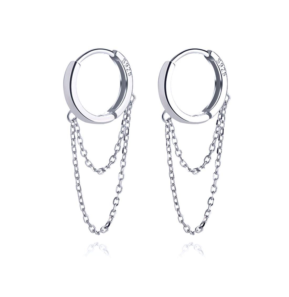 POCHUMIDUU Ohrring-Set 925 Sterling Silber Ohrringe Quaste baumeln für Frauen, Teenager Mädchen Minimalistische Creolen Ohrringe Kette