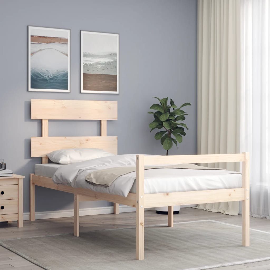 vidaXL Bett Seniorenbett mit Kopfteil Massivholz