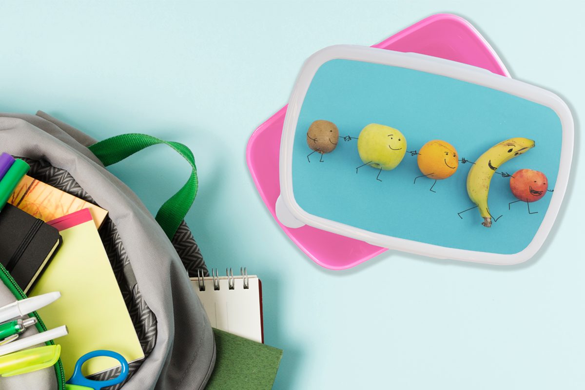 Snackbox, Lunchbox Erwachsene, für Kunststoff, Obst Kunststoff (2-tlg), MuchoWow Smiley Kinder, - - Brotbox Blau, rosa Brotdose Mädchen,