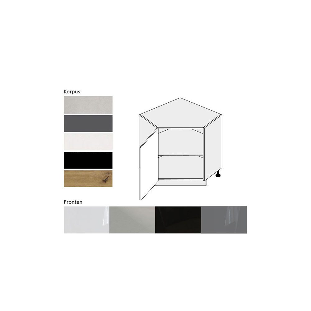 Feldmann-Wohnen Eckschrank Essen (D12R/90, 1 Tür, 1-St., moderne Optik, Acrylfronten mit Glaseffekt) 90x90x82cm schwarz - graphit Hochglanz (ES-D12R/90)