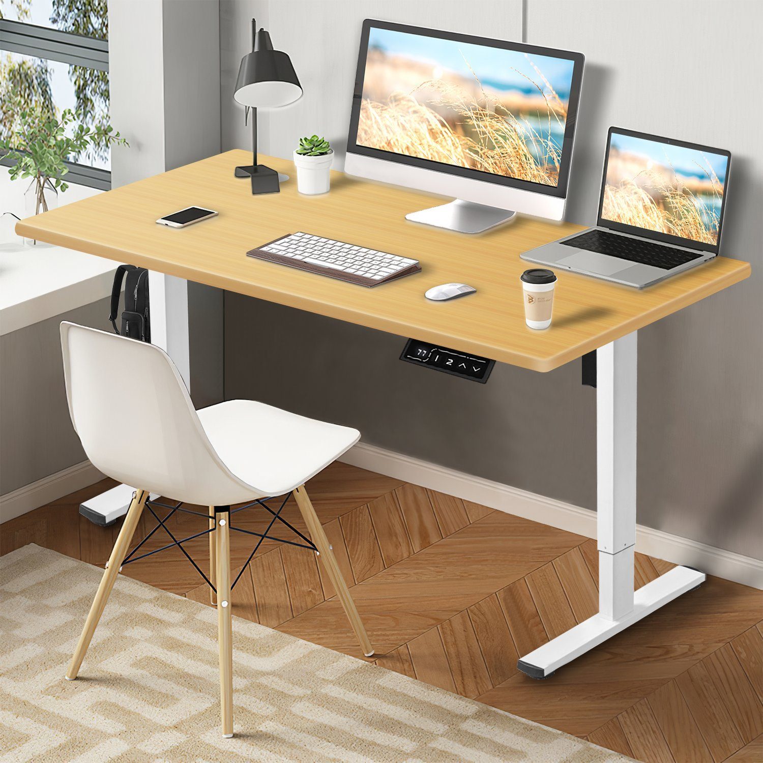 HOMALL Schreibtisch Basis Höhenverstellbarer Holzmaserung mit Elektrisch Farbe Super Schreibtisch der Tischplatte