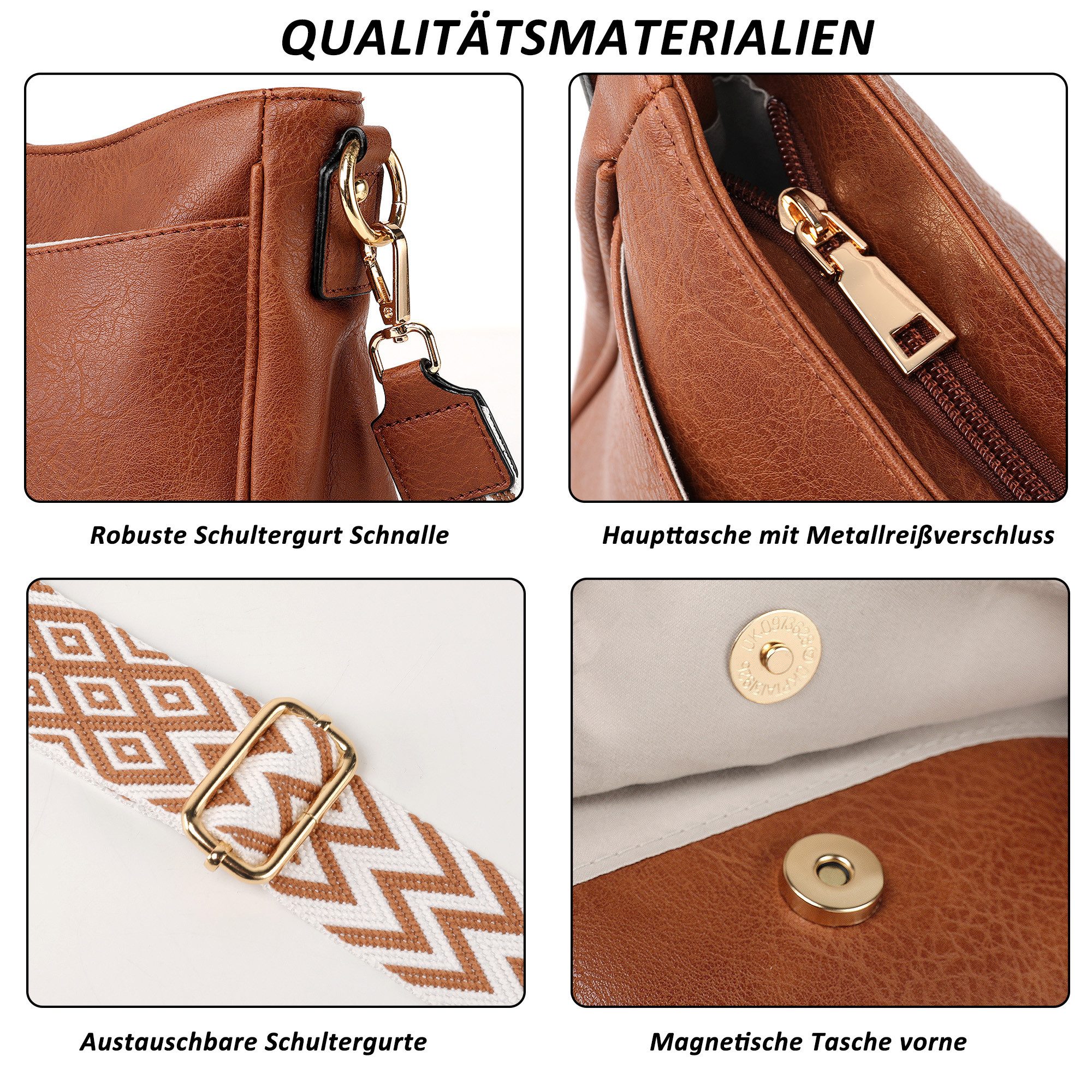 TAN.TOMI Umhängetasche Handtasche Damen mittelgroß Schultertasche Crossbody Bag, Damenhandtasche Mehrere Fächertaschen – Bild 4 von 5