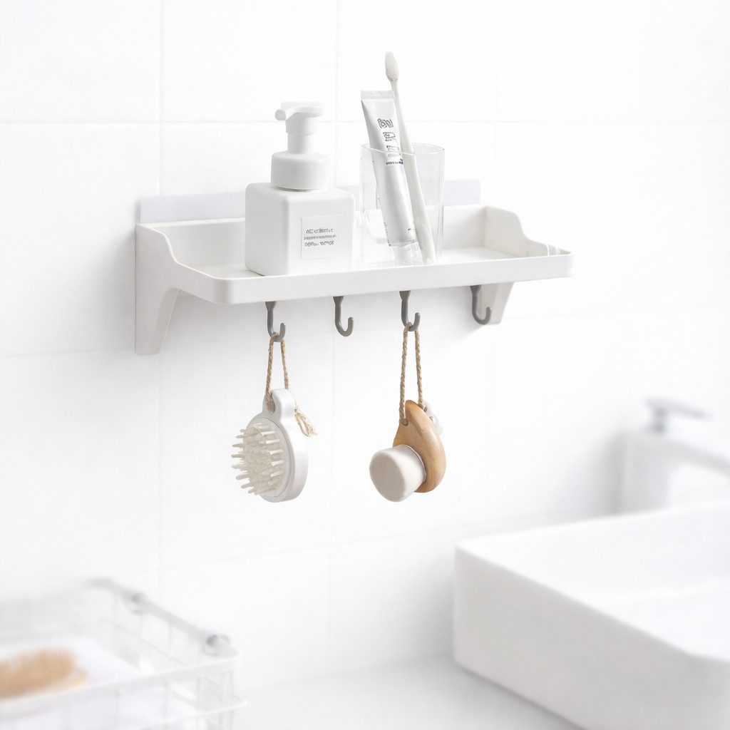 Creliv Duschablage mit Haken selbstklebend – Ohne Bohren, Wandmontage