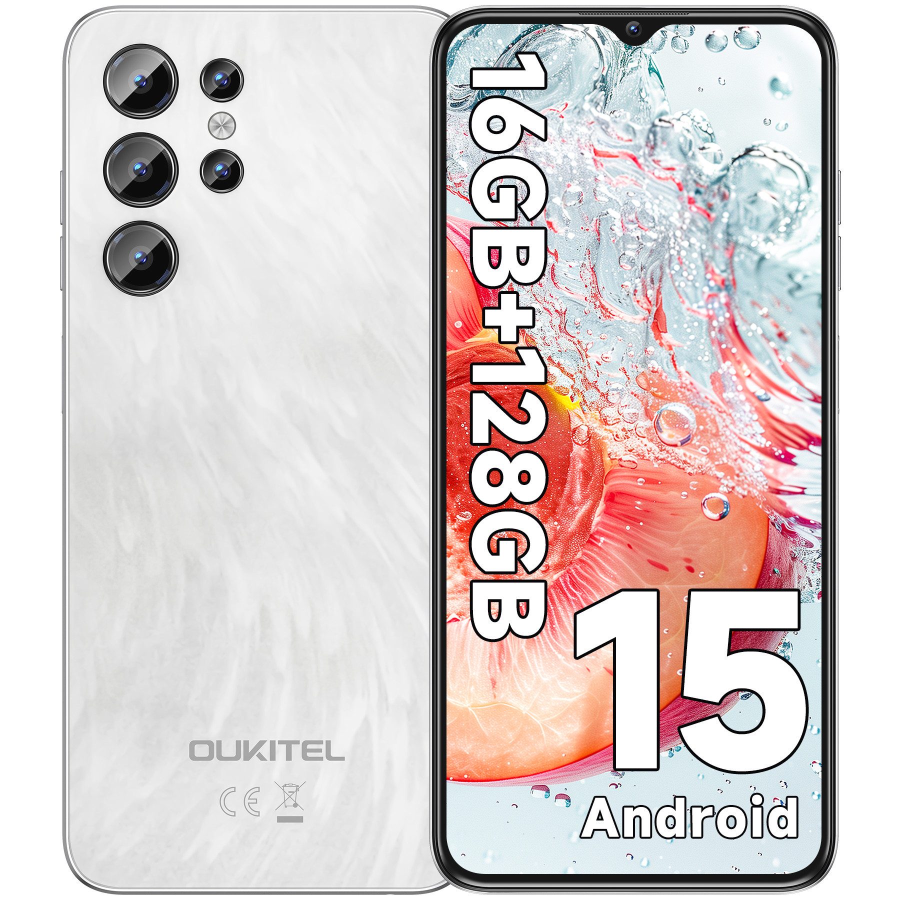 OUKITEL C1 Android 15 Smartphone (16,56 cm/6.52 Zoll, 128 GB Speicherplatz, 13 MP Kamera, 5150 mAh Akku, Dual SIM 4G, OTG, GPS)
