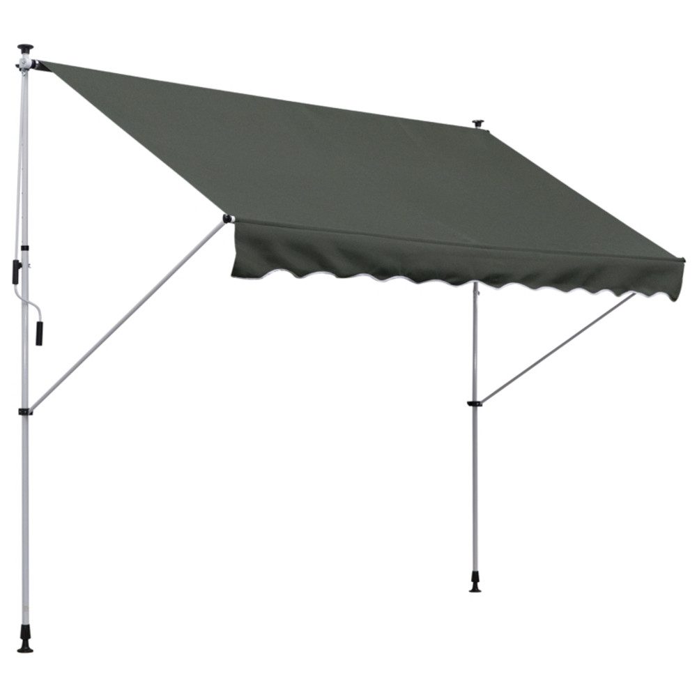 CHICFURN Markise Markise mit Handkurbel, für Terrasse & Balkon (Packung, Windfest aus Aluminium in Grau, ohne Montage) Freistehende Standmarkise 300x150cm mit Handkurbel
