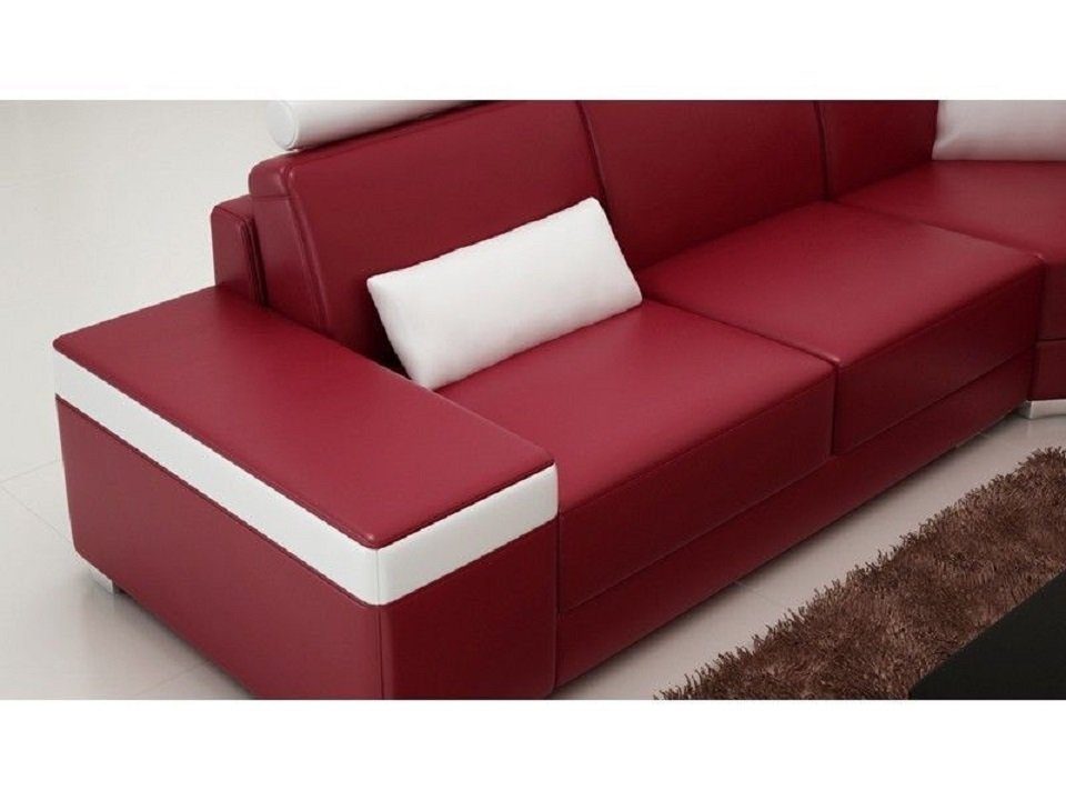 JVmoebel Ecksofa, L-Form Ecksofa Sitz Sofa Ledersofa Wohnlandschaft Couch Couch Rot/Weiß Polster